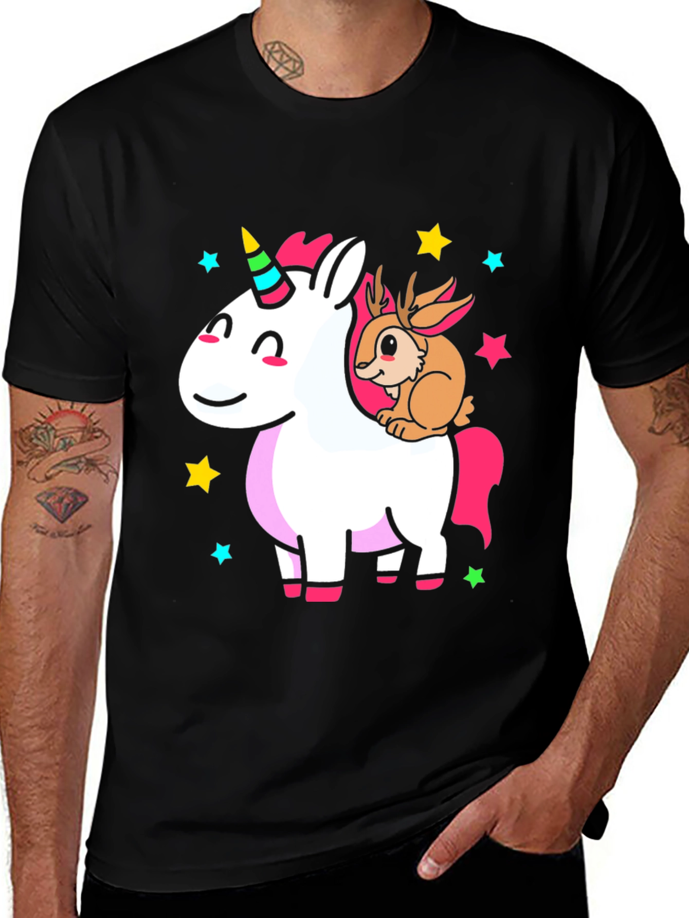 Variant 14 of Unicorn & Bunny Graphic Black T-Shirt
