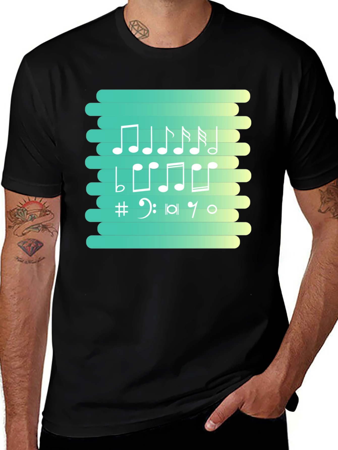 Variant 15 of Musical Notes Graphic Tee - Black Cotton T-Shirt