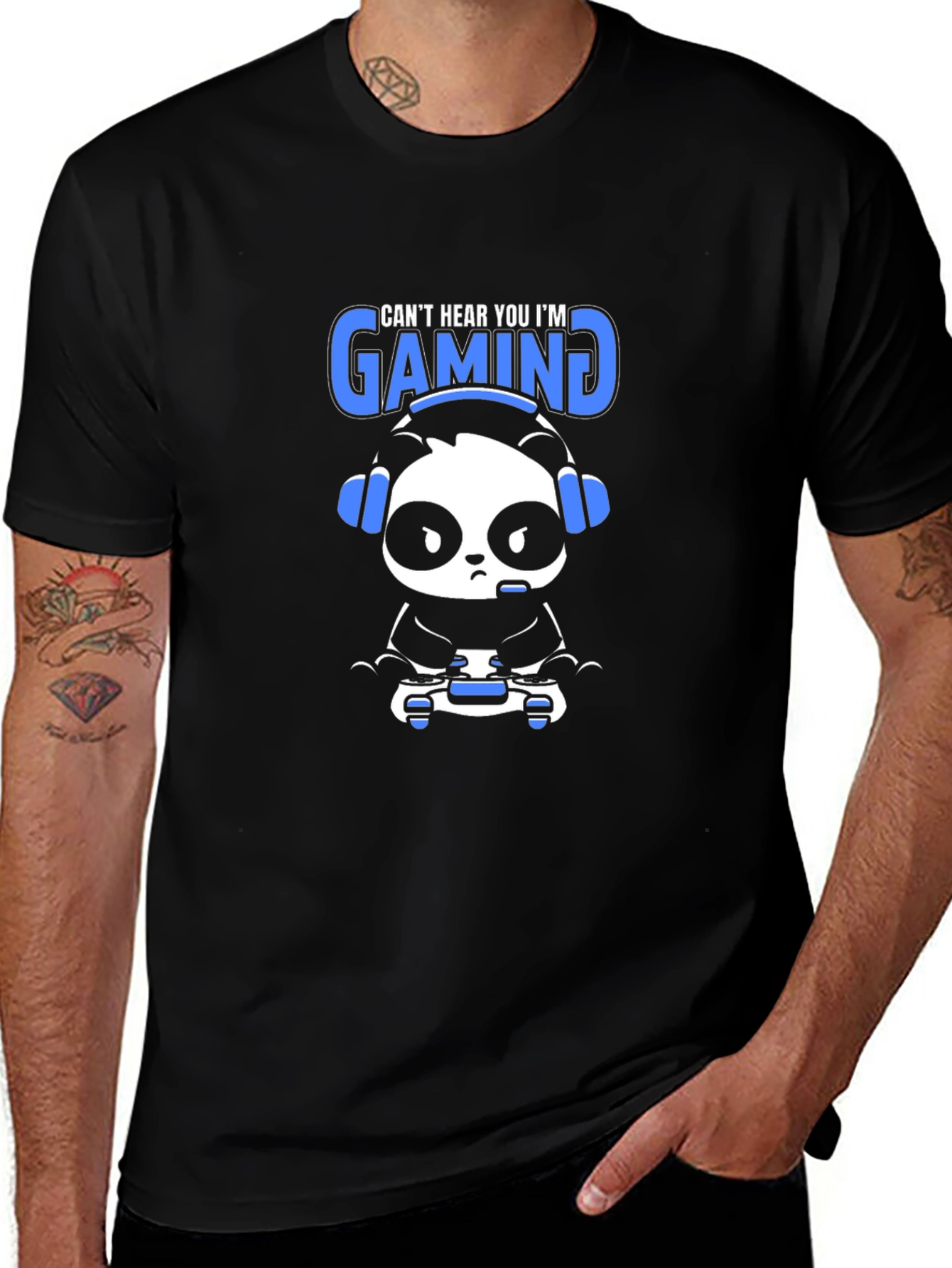 Variant 7 of Gamer Panda T-Shirt - Can't Hear You, I'm Gaming