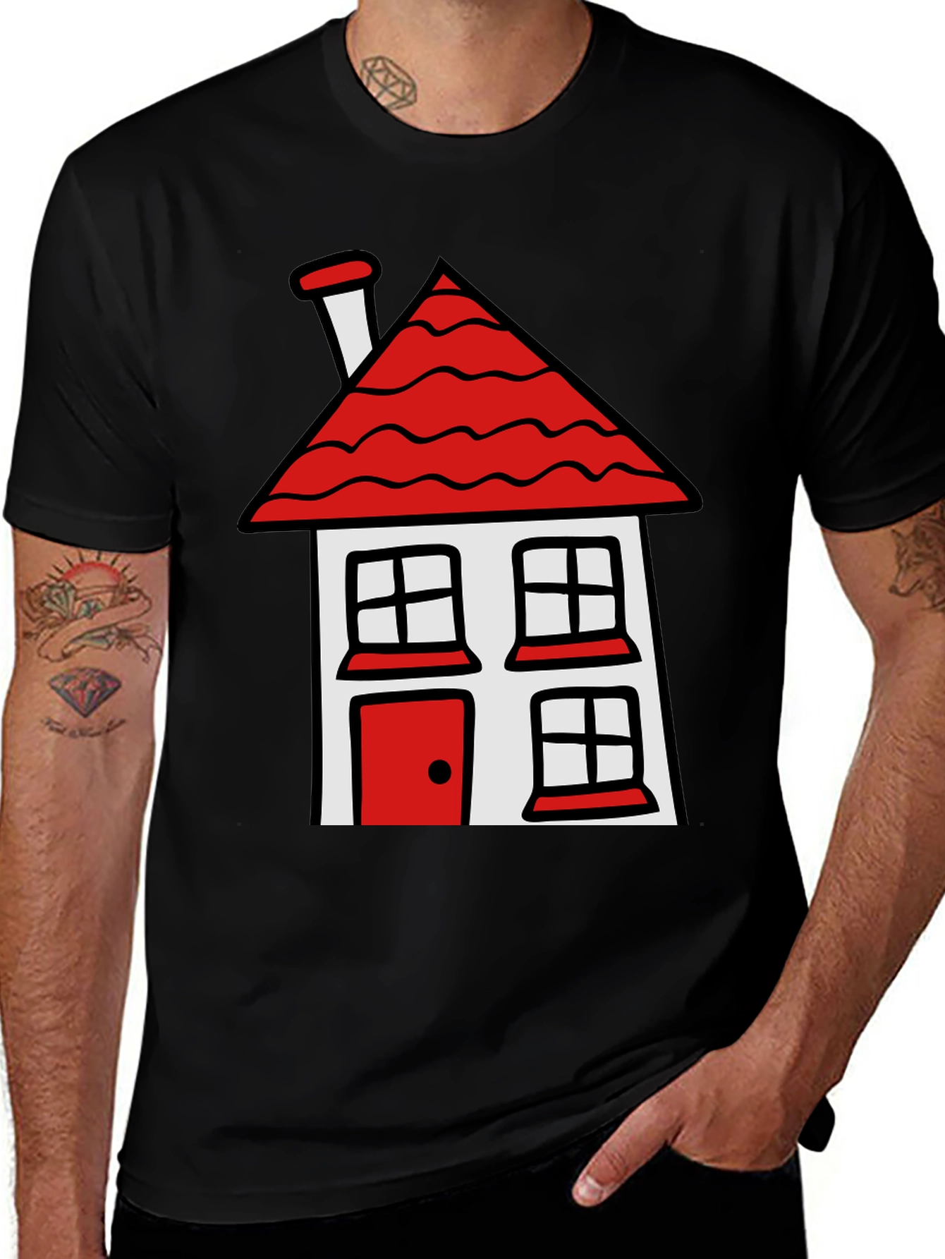 Variant 22 of Cartoon House T-Shirt - Black Cotton Tee