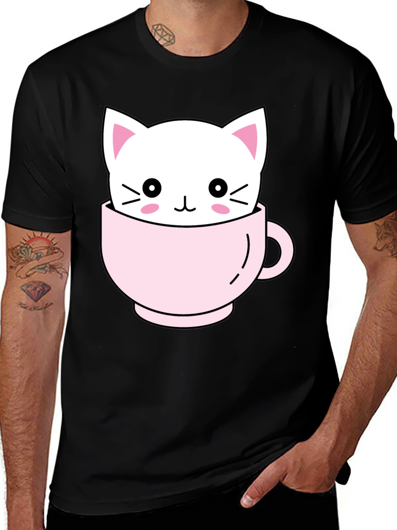 Variant 25 of Cute Cat in a Cup Black T-Shirt