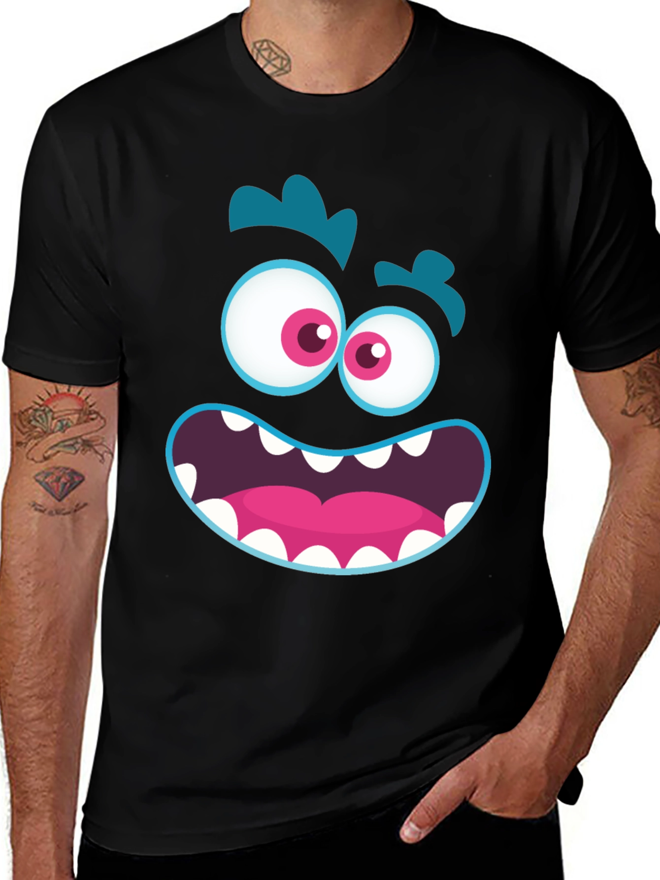Variant 29 of Funny Monster Face Graphic Tee - Black T-Shirt