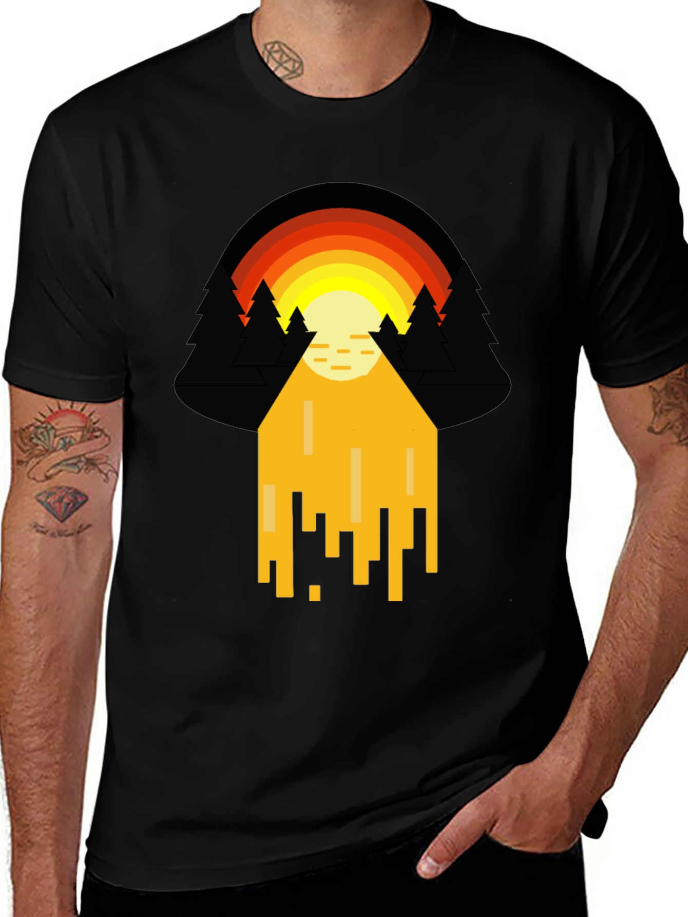 Variant 2 of Retro Sunset Graphic Tee - Pixelated Design