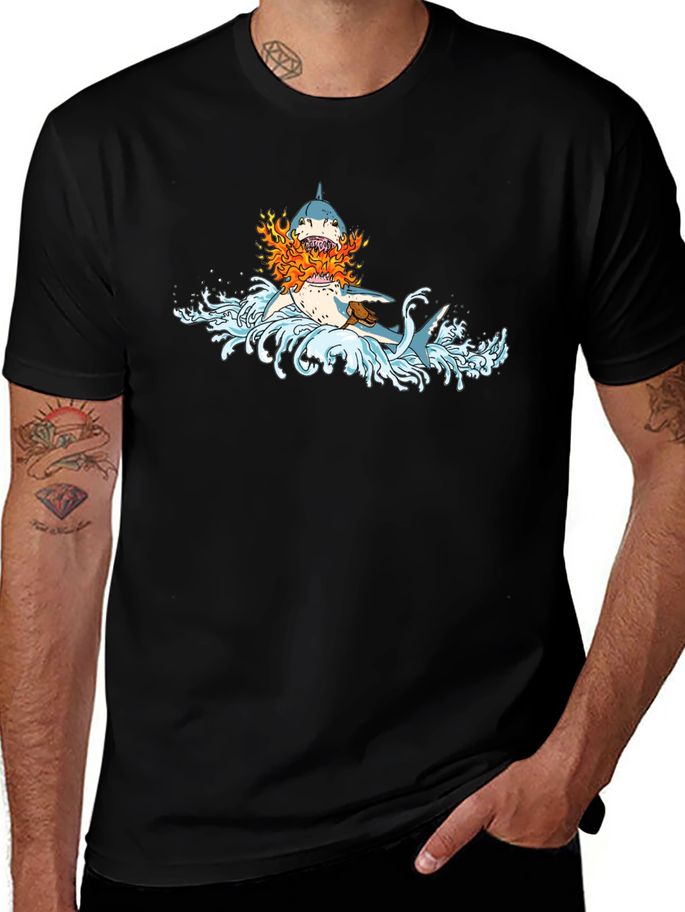 Variant 16 of Fiery Shark Graphic Tee - Cool Black T-Shirt