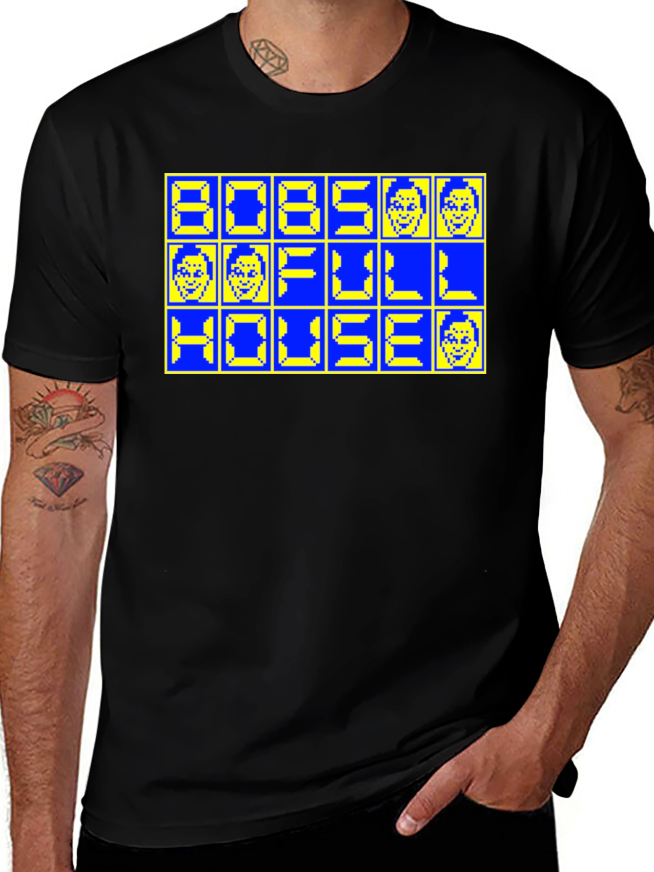 Variant 27 of Retro 8-Bit Bob's Full House T-Shirt