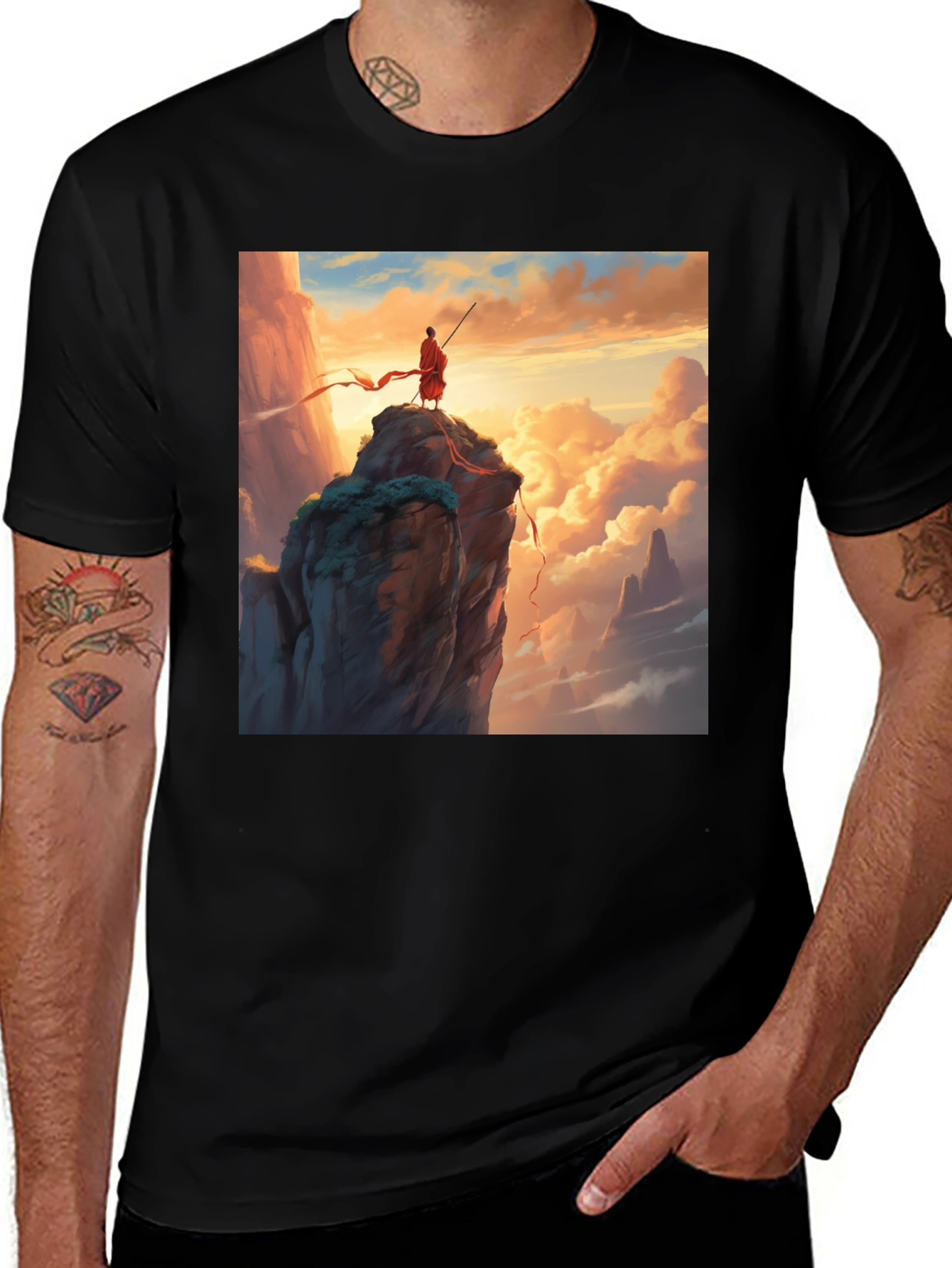 Variant 3 of Monk on Mountain Graphic Tee - Adventure Awaits!
