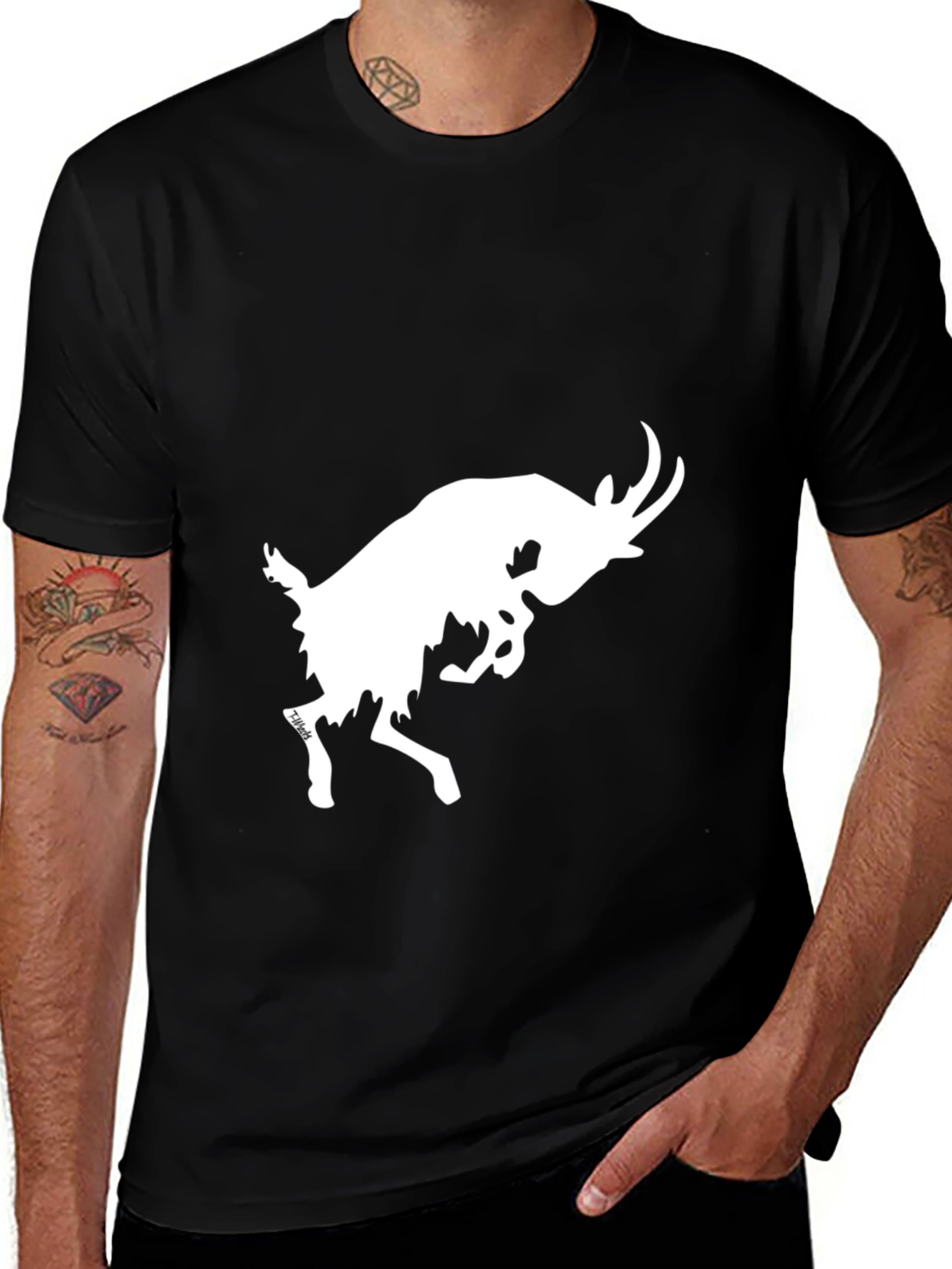 Variant 5 of Black T-Shirt with White Goat Graphic