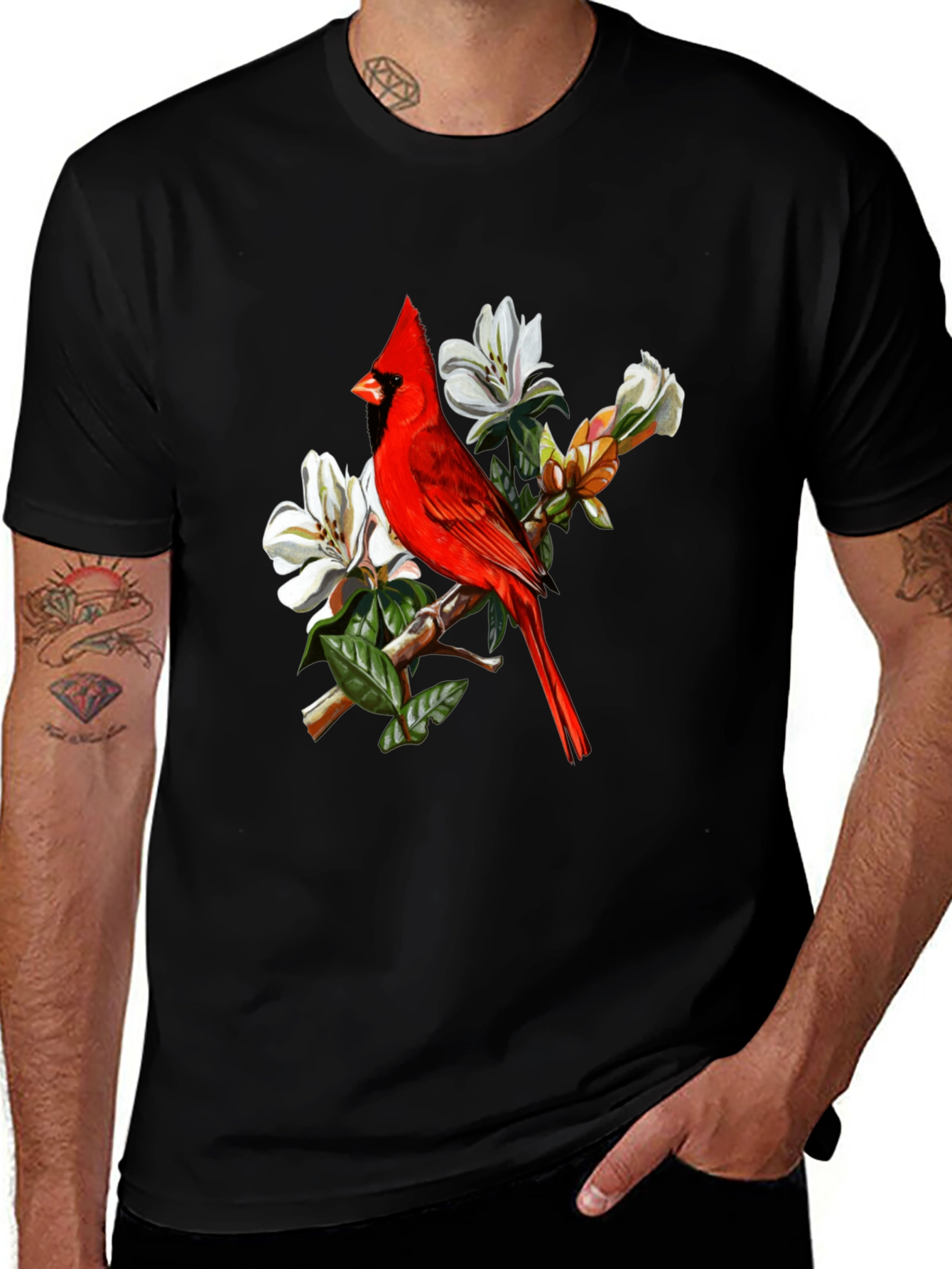 Variant 30 of Cardinal Bird & Flower Print T-Shirt