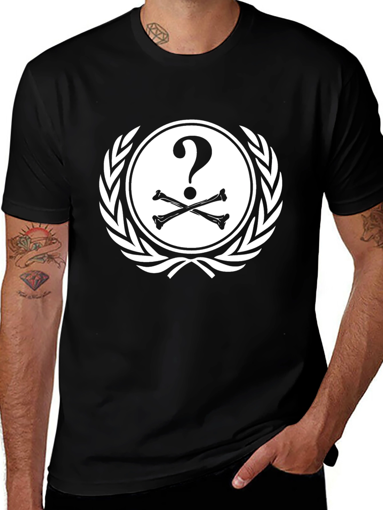Variant 13 of Question Mark Skull Bones Graphic Tee - Black