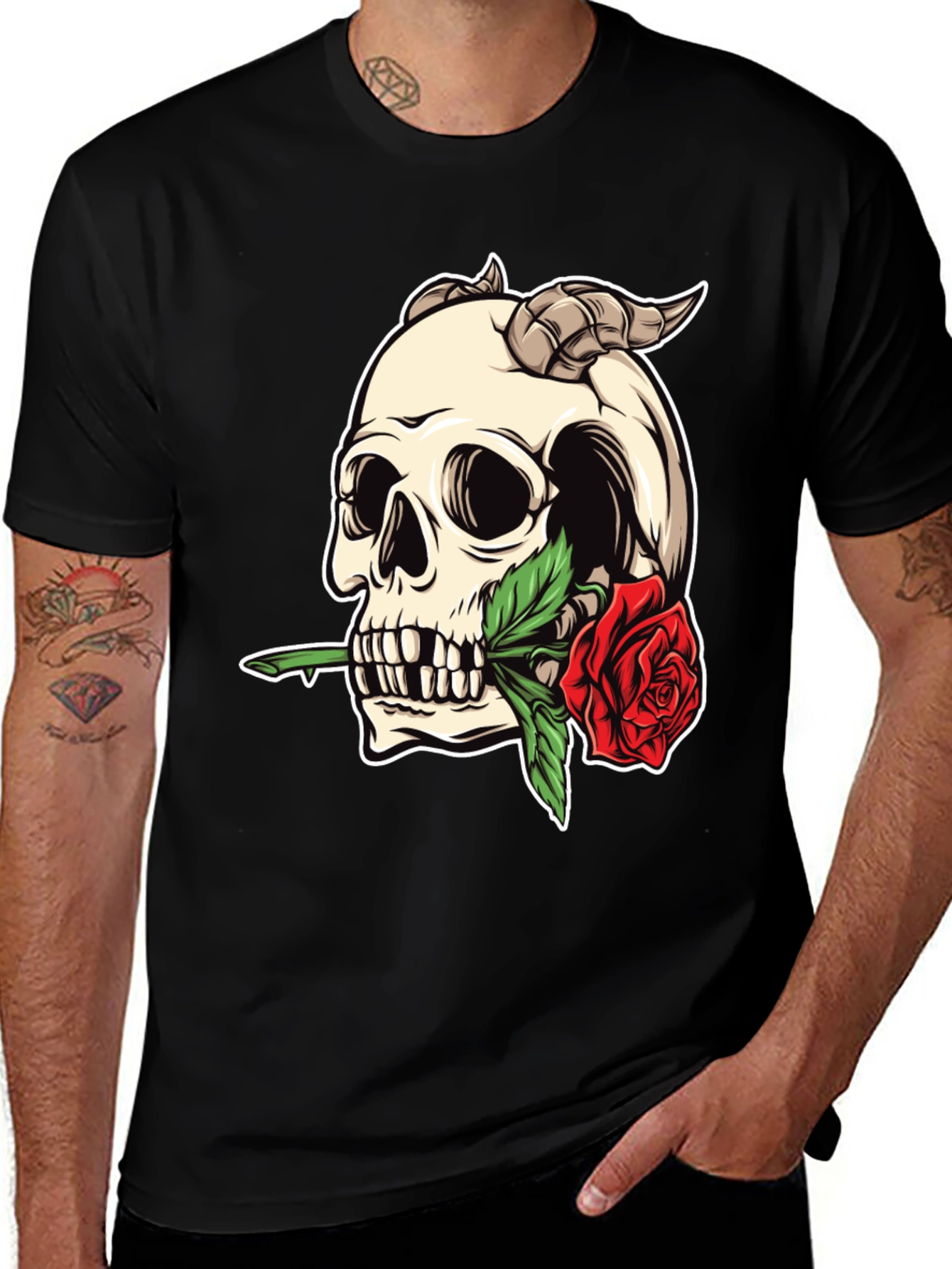 Variant 26 of Skull & Rose Graphic Tee - Bold Statement Shirt