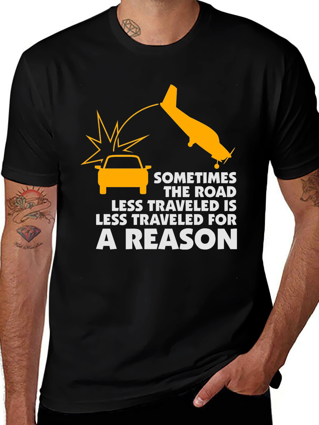 Variant 2 of Humorous Graphic Tee - Less Traveled Road