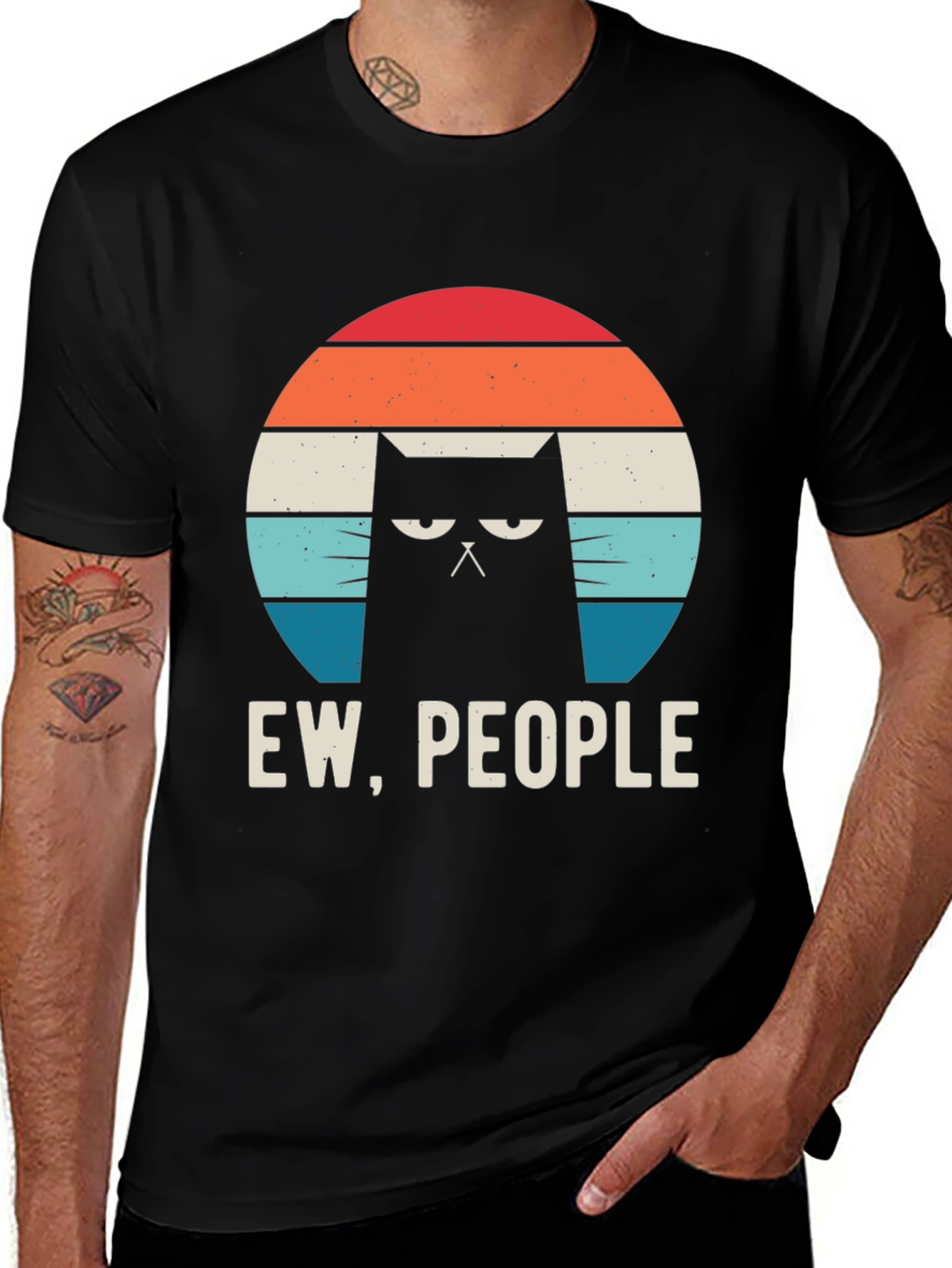 Variant 22 of Ew People Cat Graphic Tee - Black Cotton Shirt