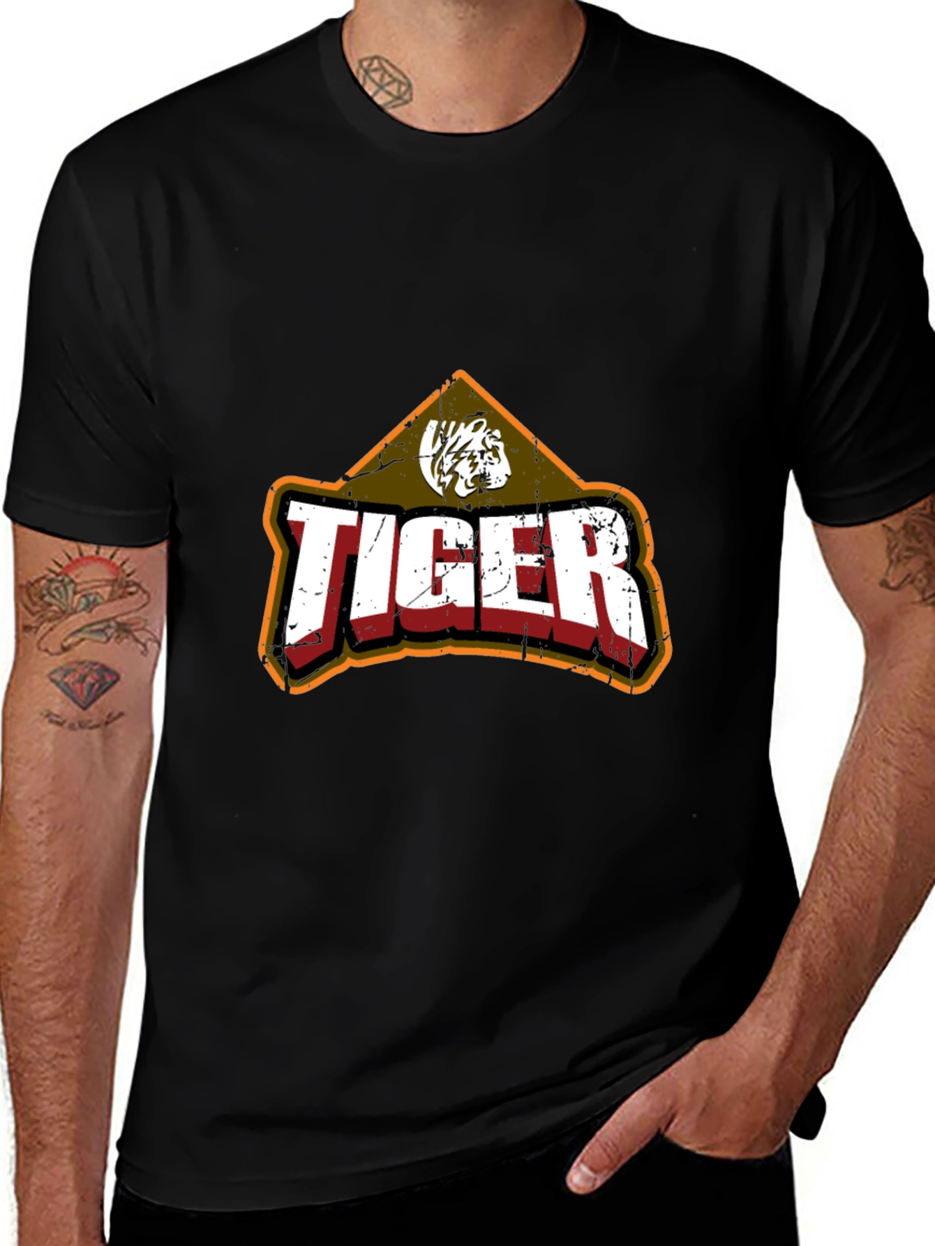 Variant 27 of Tiger Graphic Tee - Vintage Style Black Cotton T-Shirt