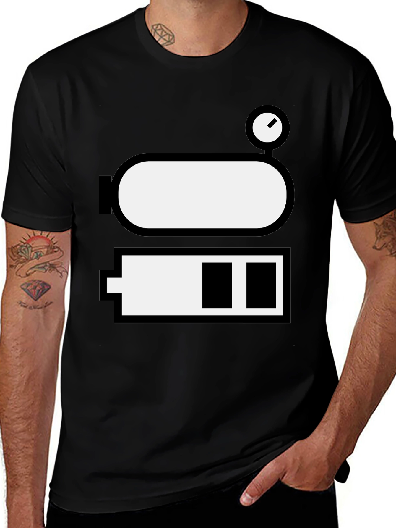 Variant 30 of Battery Level Novelty Graphic Tee - Black Cotton Blend