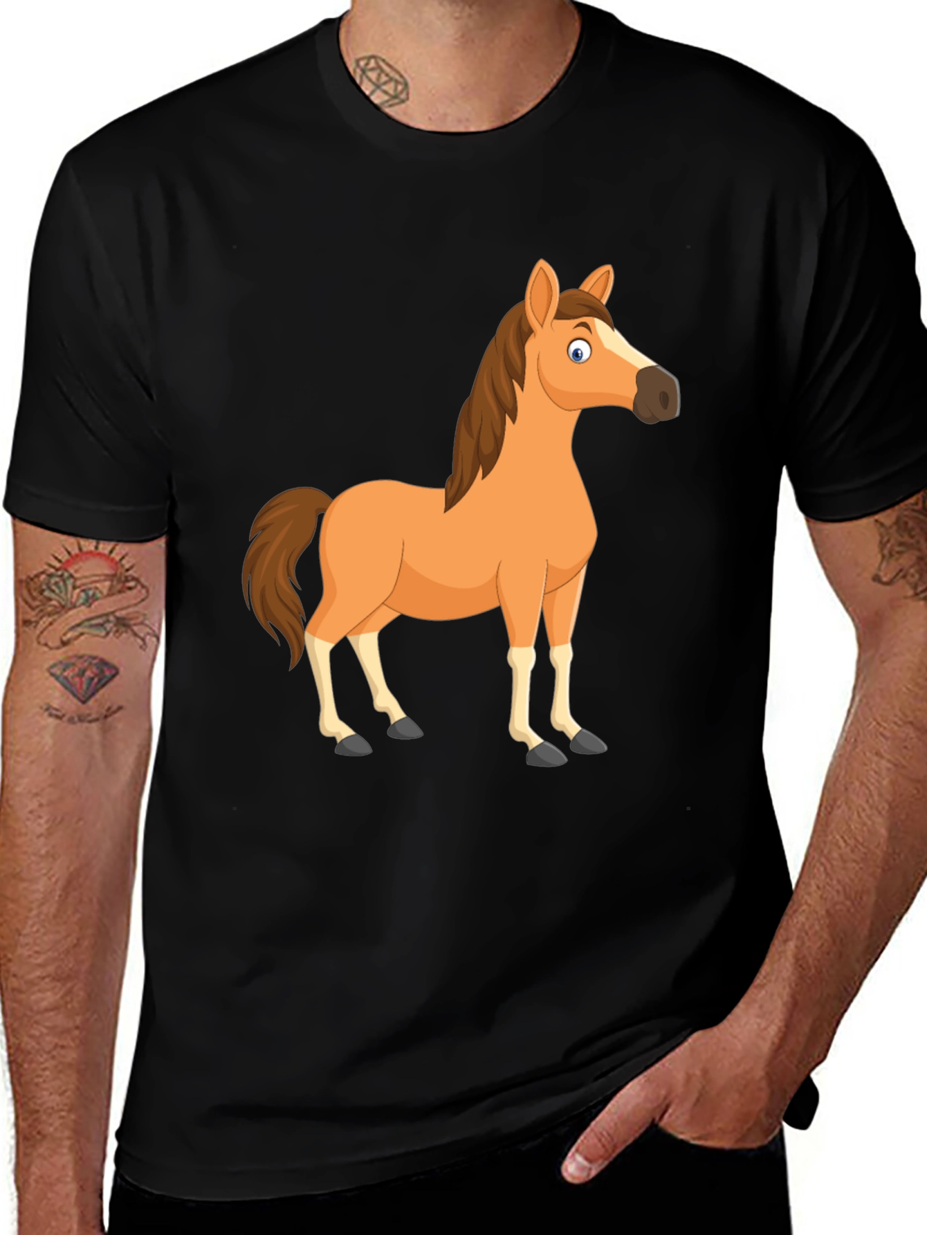 Variant 4 of Black Horse Cartoon T-Shirt