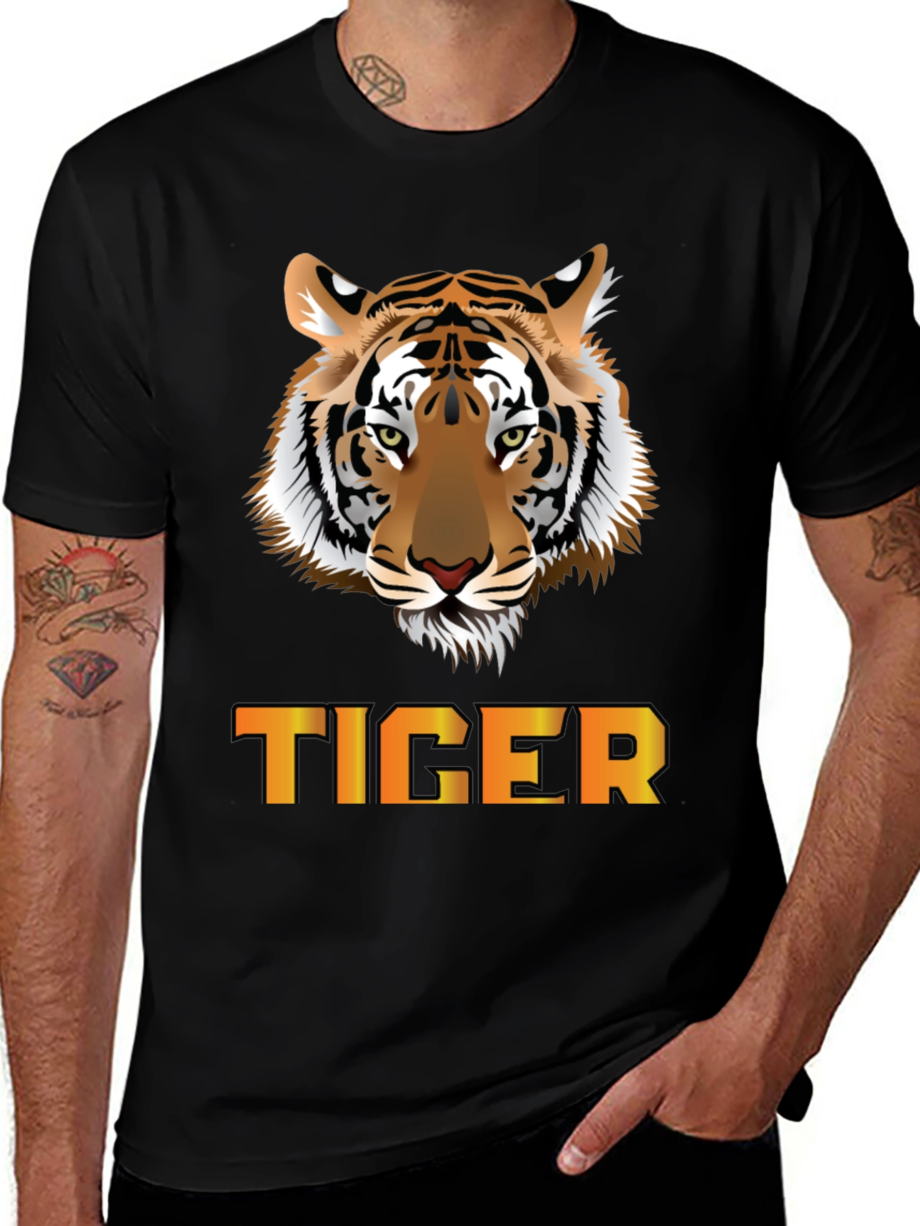 Variant 28 of Tiger Graphic Print Black T-Shirt for Men