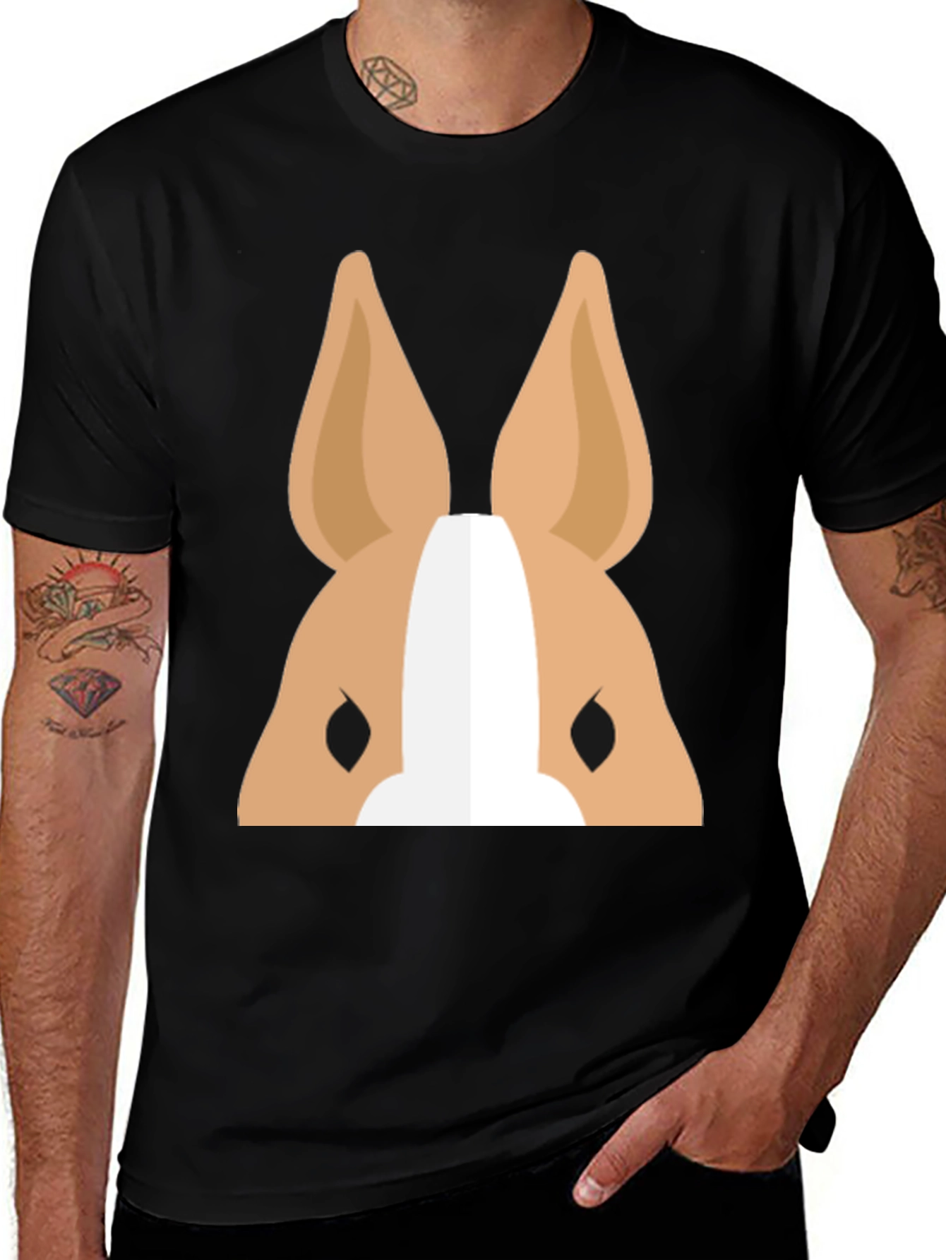Variant 28 of Cartoon Dog Face Graphic T-Shirt - Black