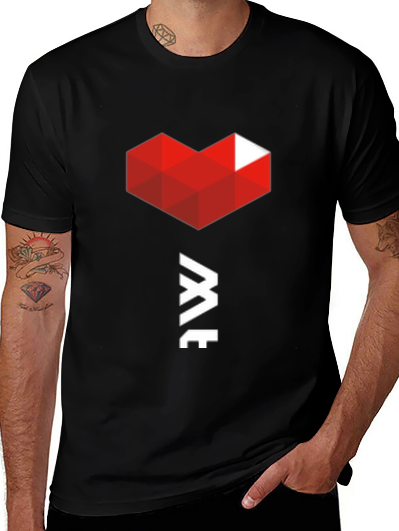 Geometric Heart Graphic Tee - Modern Black T-Shirt