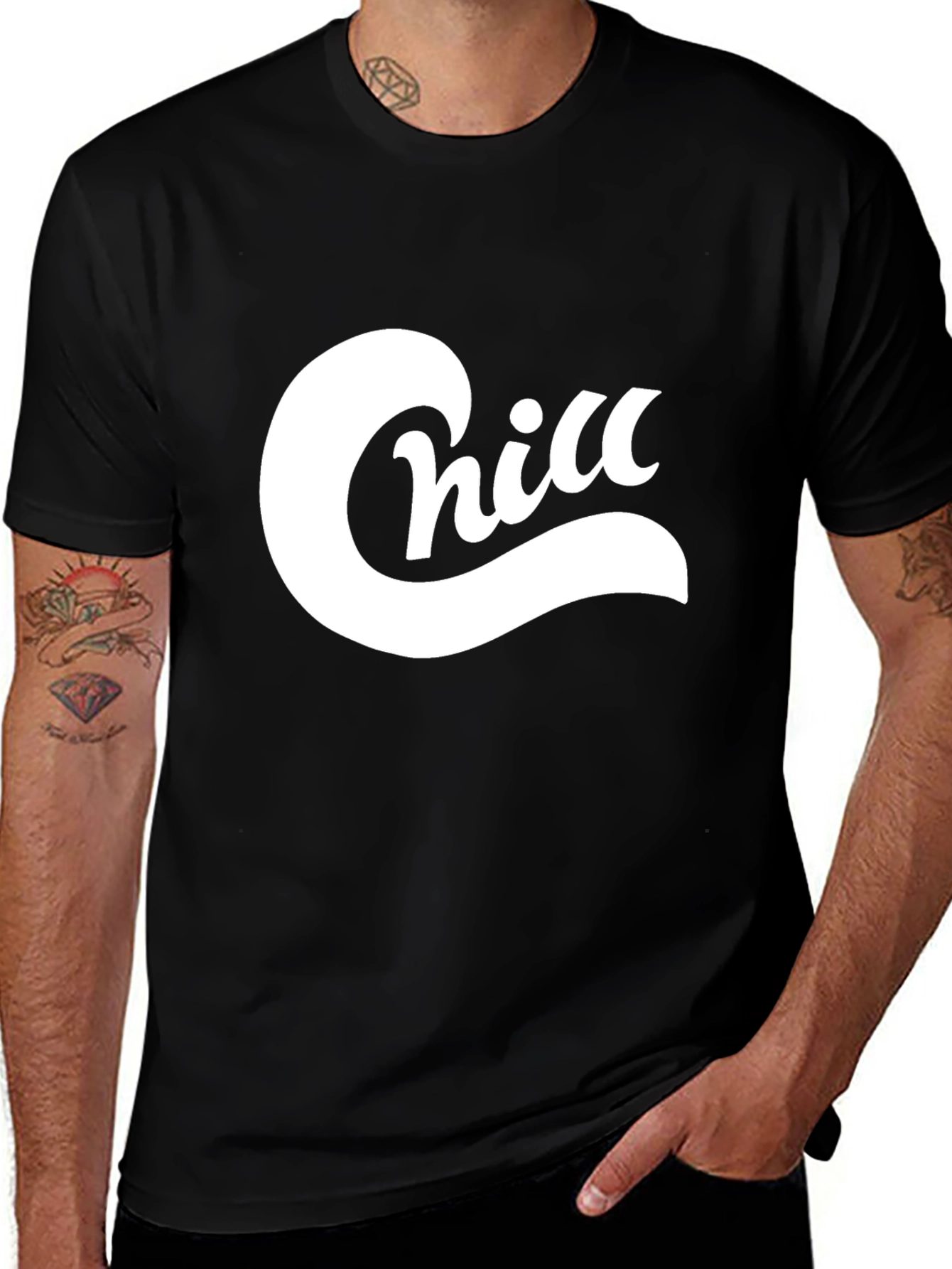 Variant 30 of Chill Graphic Tee - Black Cotton Blend Casual T-Shirt