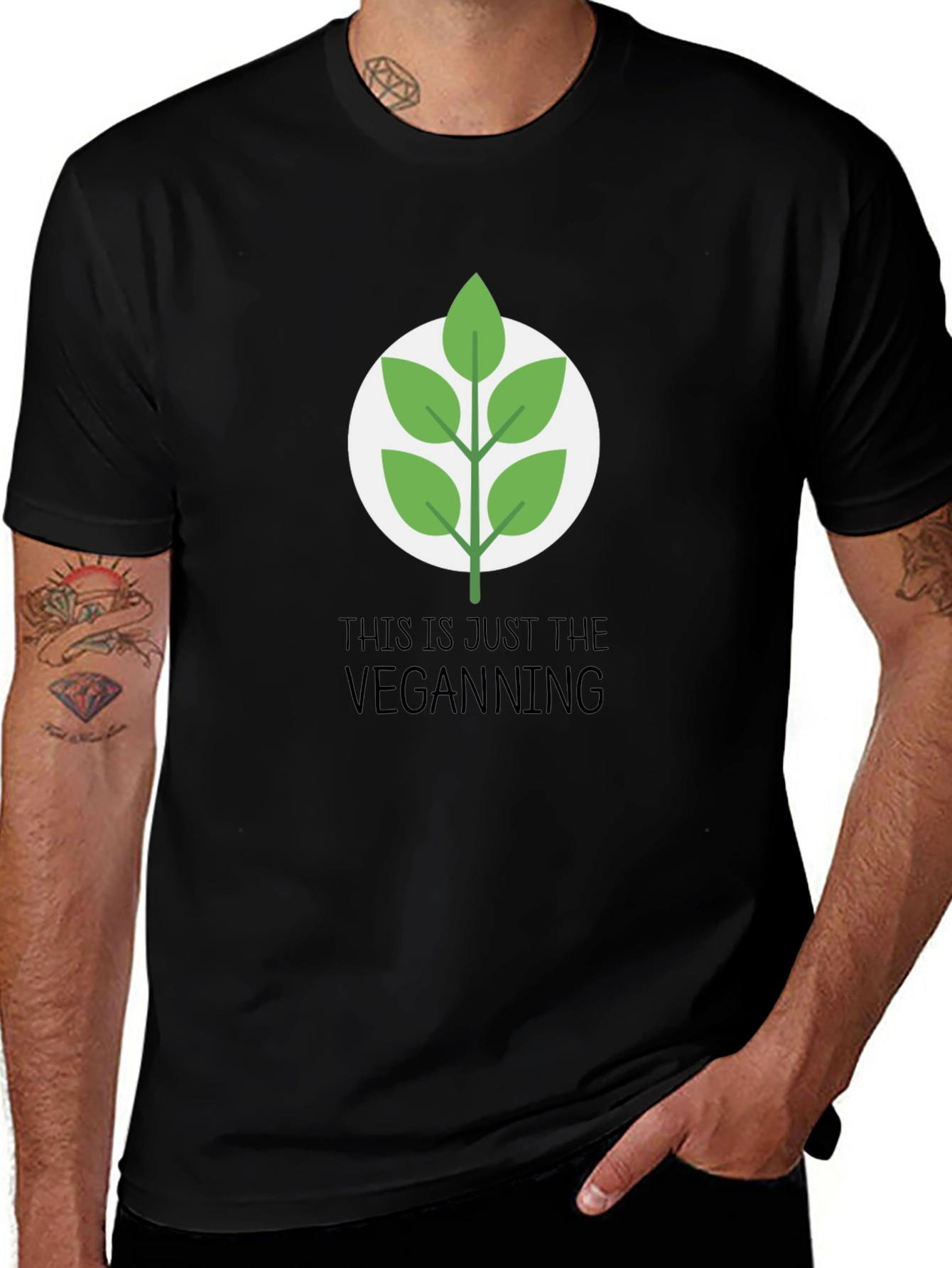 Variant 25 of Vegan Leaf Graphic Tee - Casual Black T-Shirt