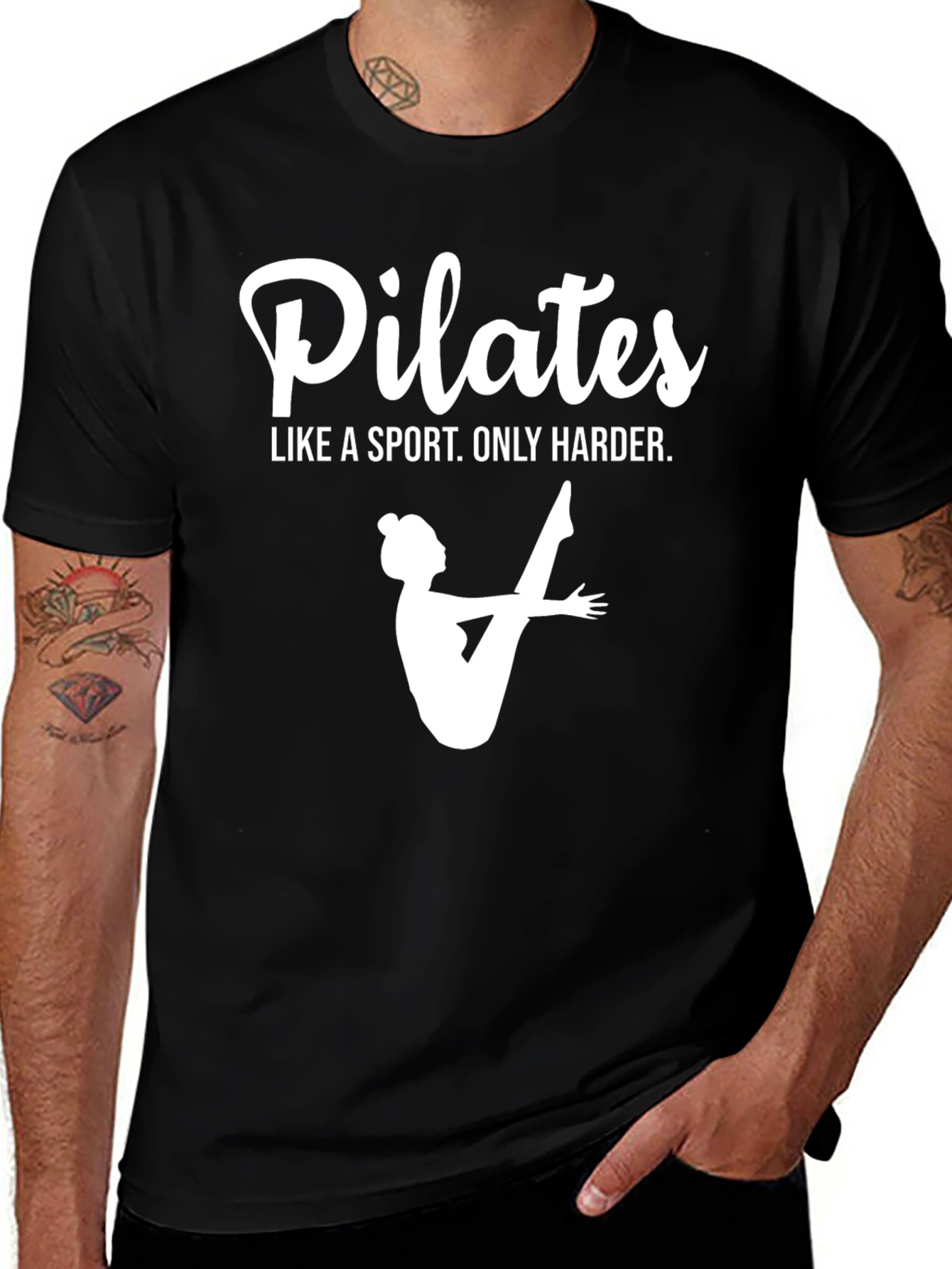 Variant 11 of Pilates Lover Black T-Shirt: Like a Sport, Only Harder!