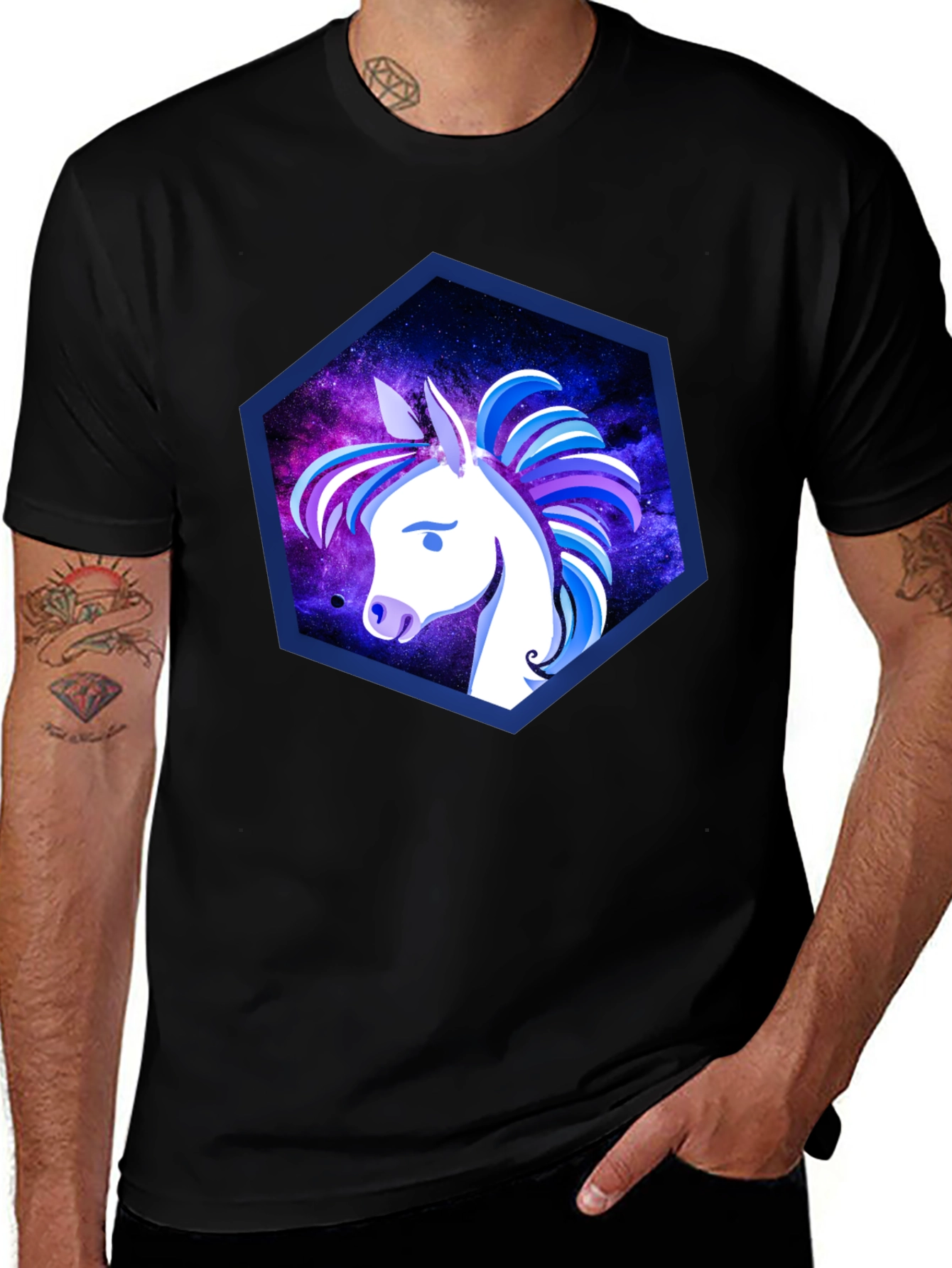 Variant 9 of Unicorn Galaxy Hexagon T-Shirt - Stylish Graphic Tee