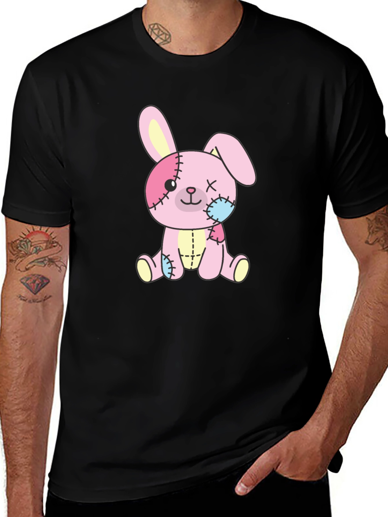 Variant 22 of Cute Stitched Bunny Black T-Shirt