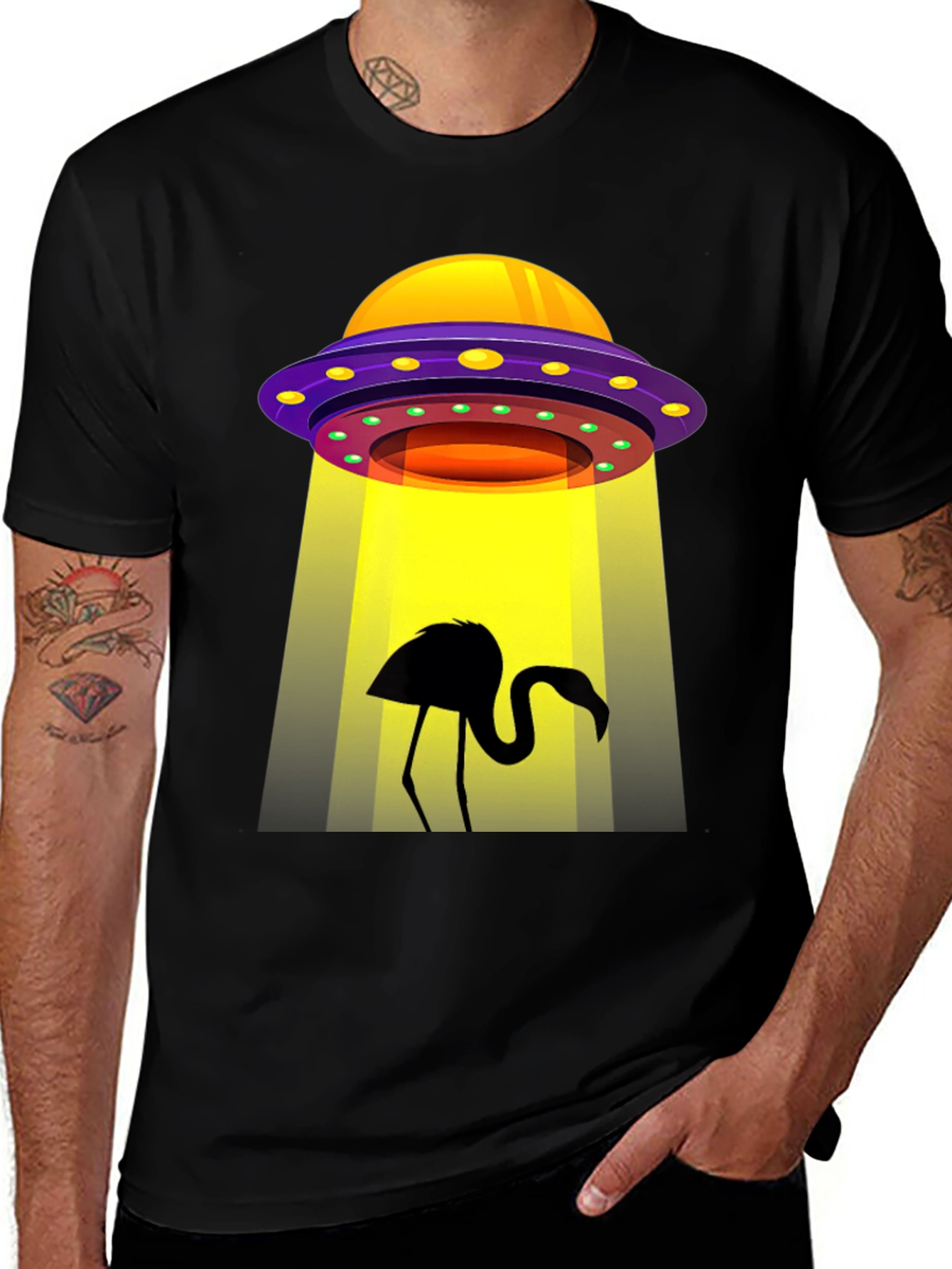 Variant 30 of Alien Abduction Flamingo Black T-Shirt