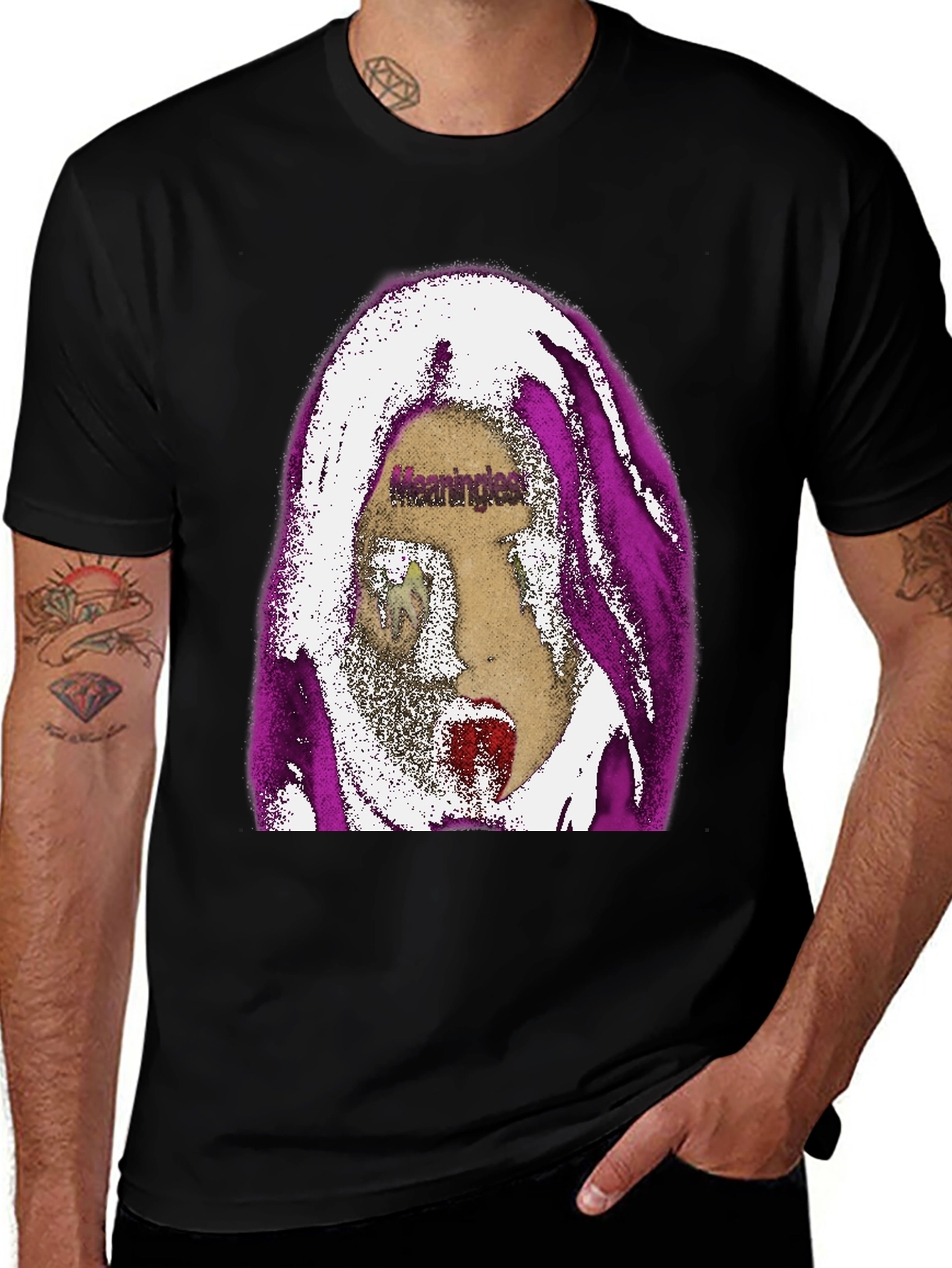 Edgy Graphic Print Tee - Meaningless Screaming Face