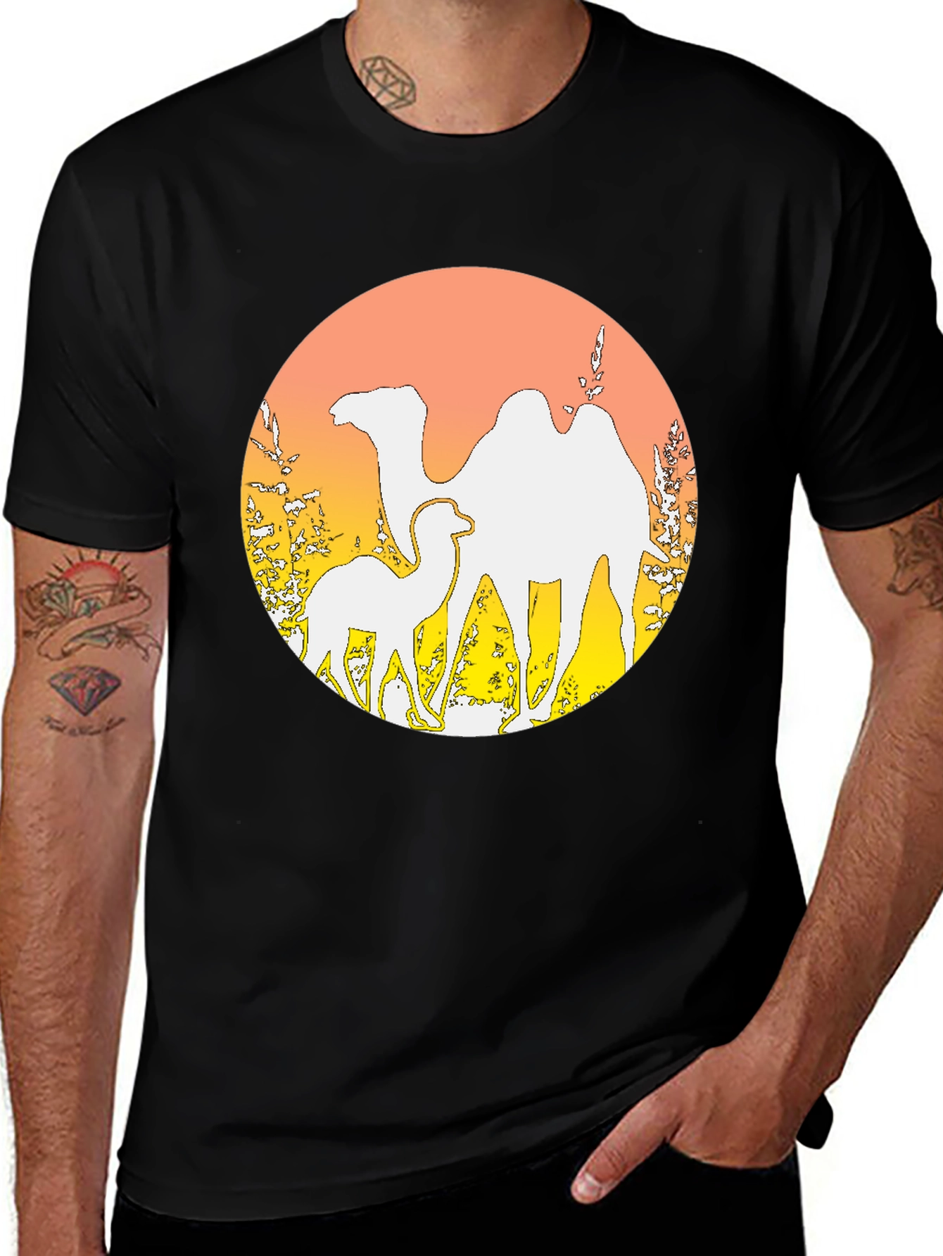 Variant 24 of Camel Silhouette Graphic Tee - Desert Sunset