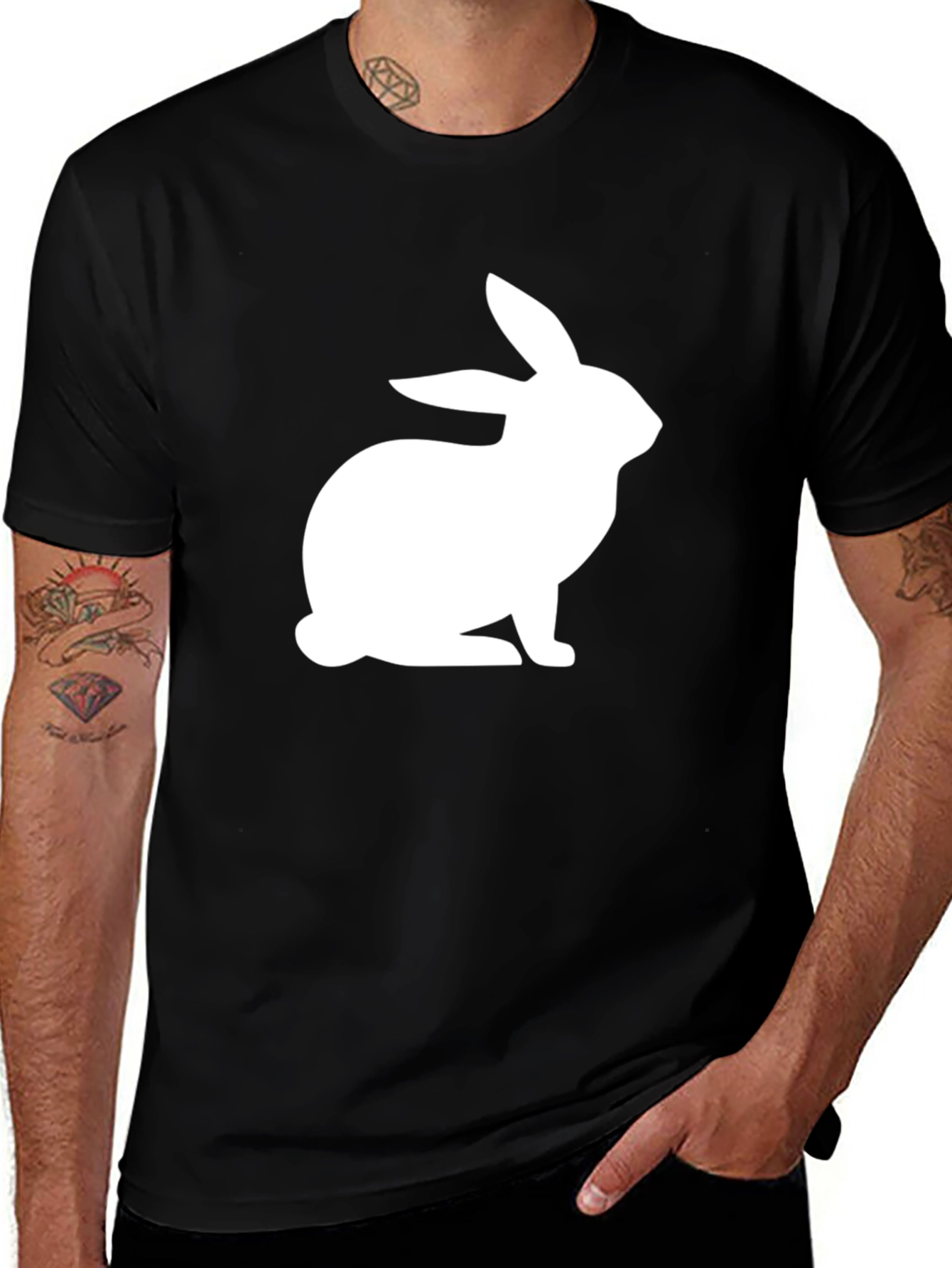 Variant 9 of Rabbit Graphic Tee - Men's Black Cotton T-Shirt