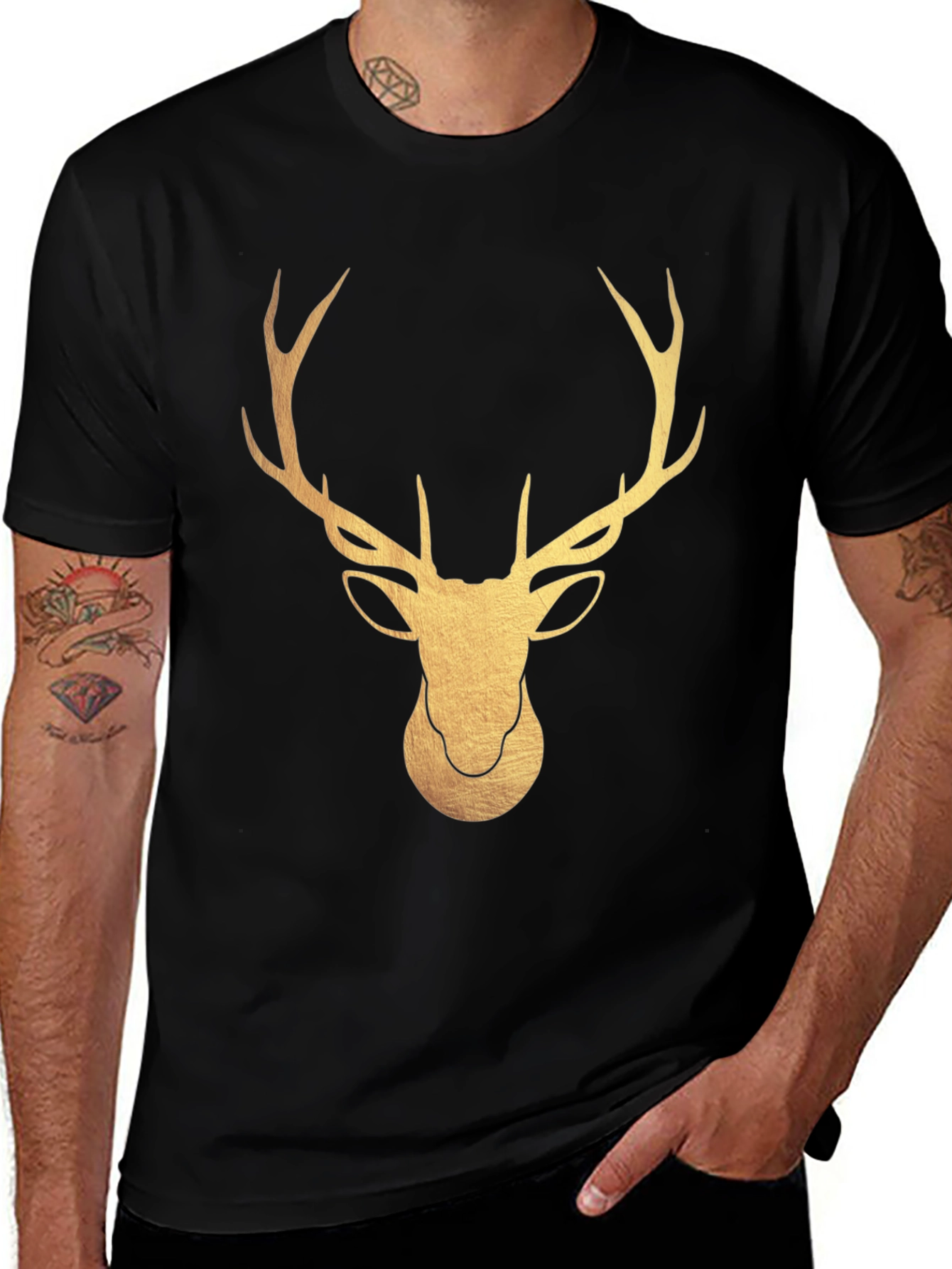 Black Golden Deer Graphic T-Shirt - Stylish Stag Tee main image