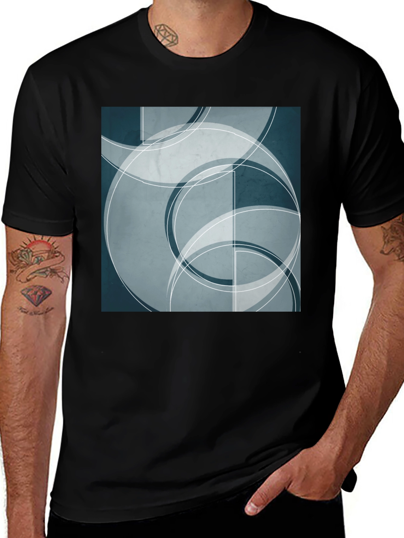 Variant 5 of Abstract Geometric Circle Design Black T-Shirt