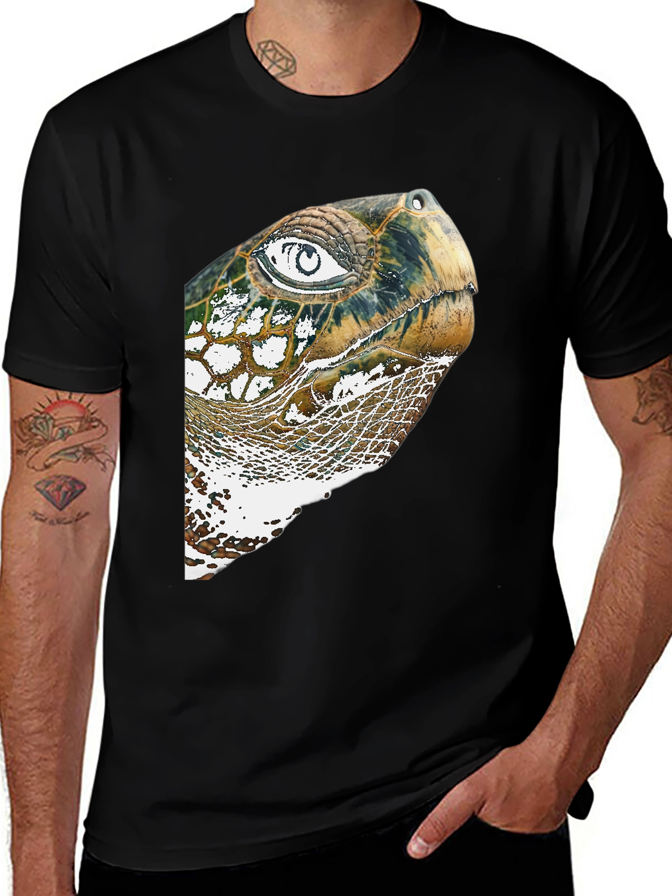 Variant 11 of Turtle Head Graphic Print Black T-Shirt