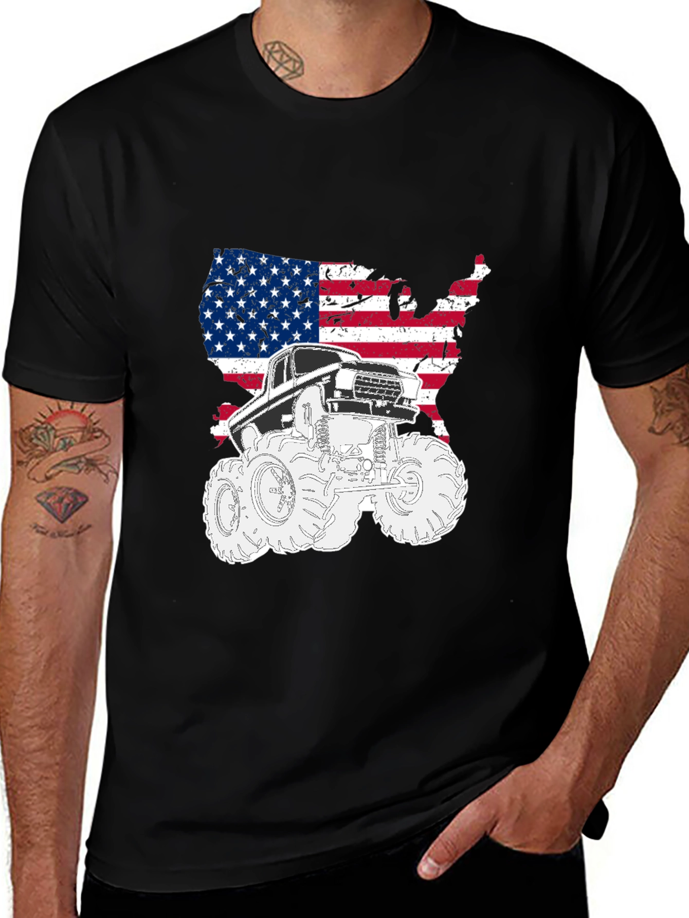 Variant 23 of USA Flag Monster Truck Graphic Tee