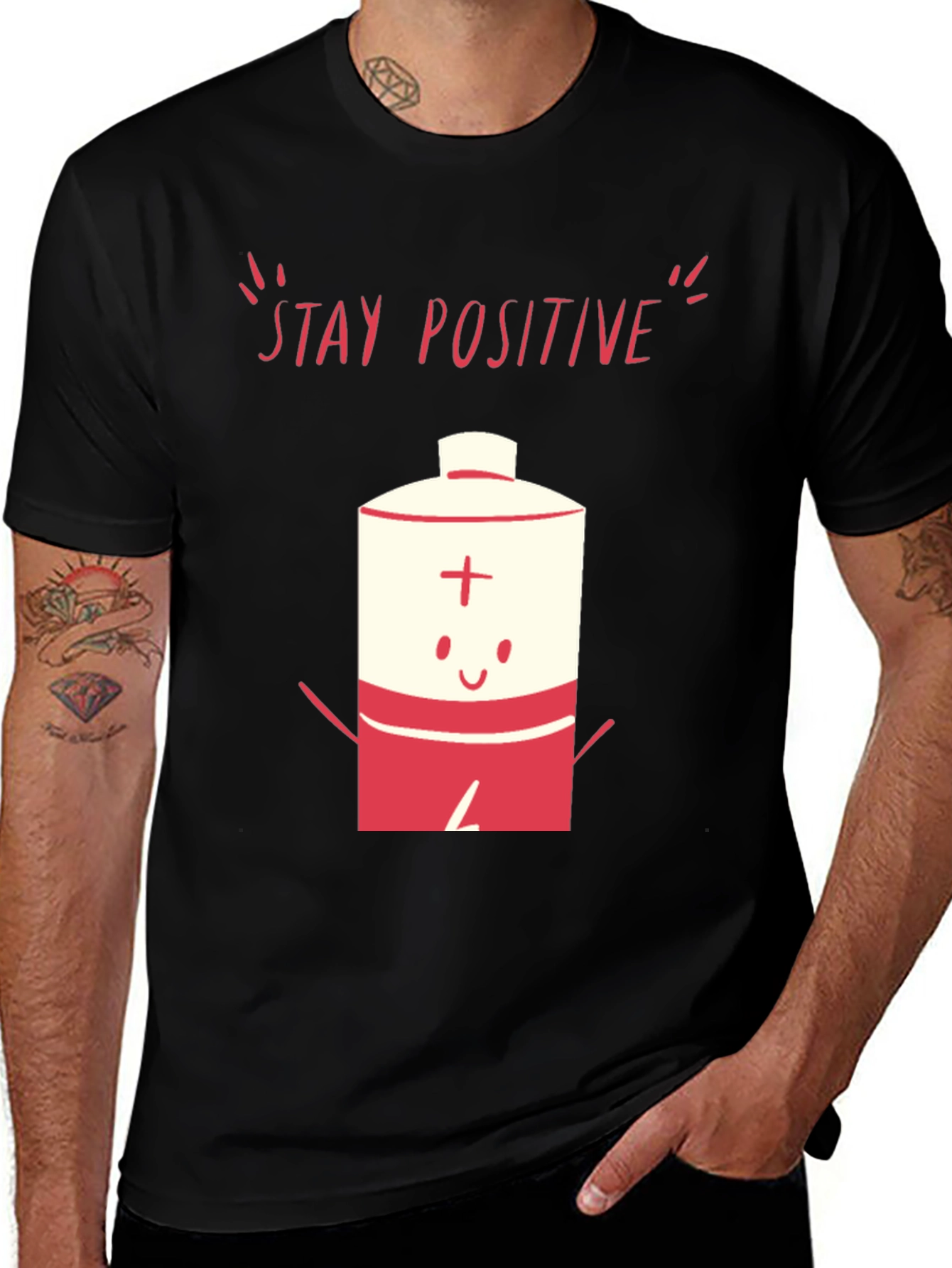 Variant 16 of Stay Positive Battery Graphic T-Shirt - Black