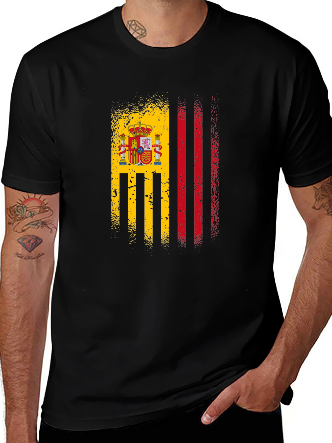 Spain Flag Graphic T-Shirt - Black