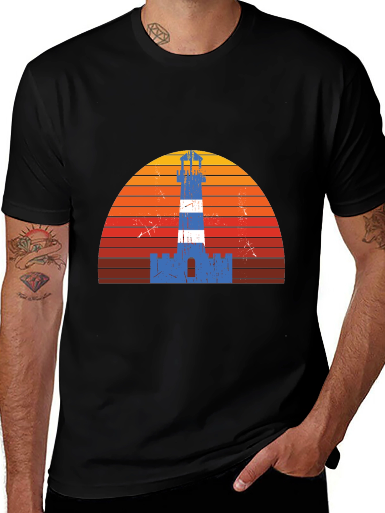 Variant 20 of Vintage Lighthouse Graphic Tee - Sunset Design