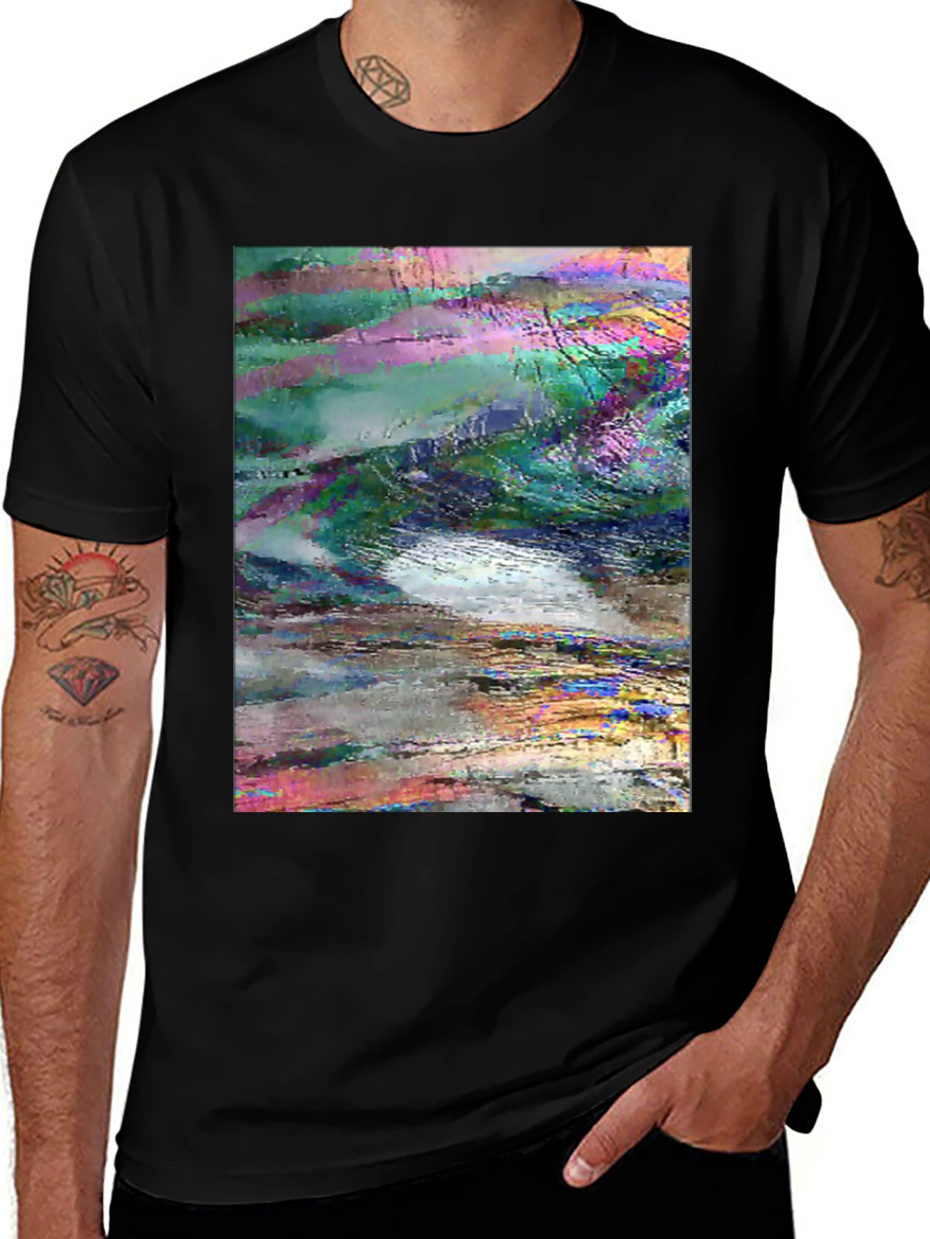 Variant 11 of Abstract Glitch Art Graphic Tee - Black