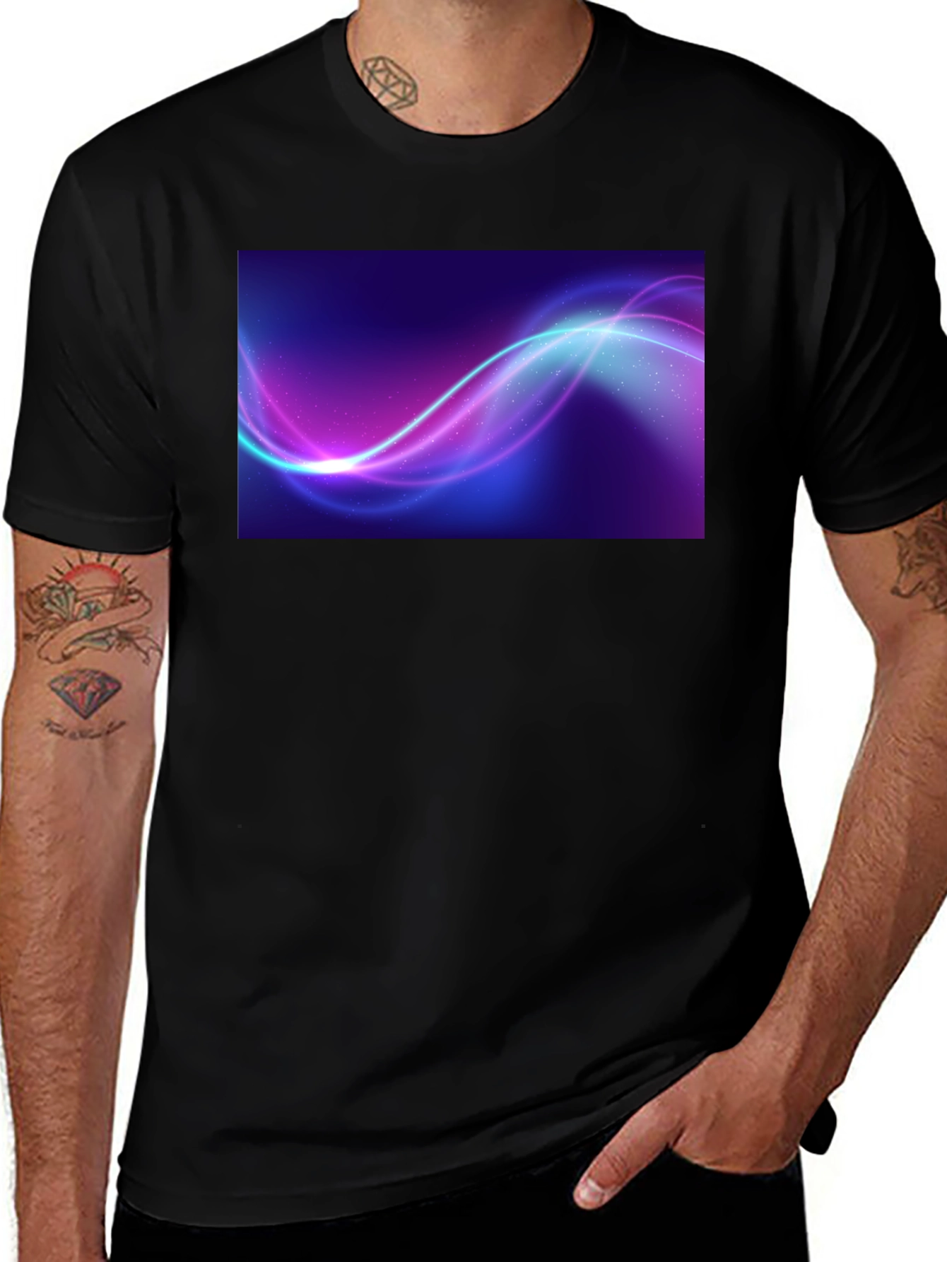Abstract Wave Graphic Black T-Shirt