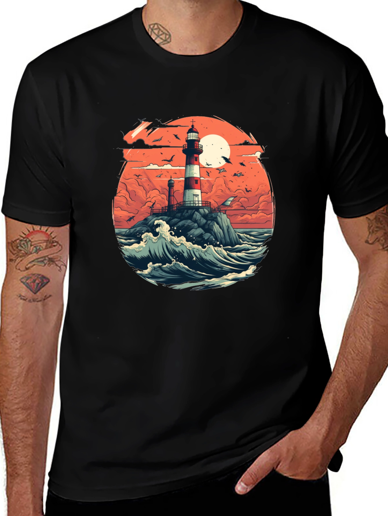Variant 17 of Lighthouse Graphic Tee - Coastal Style