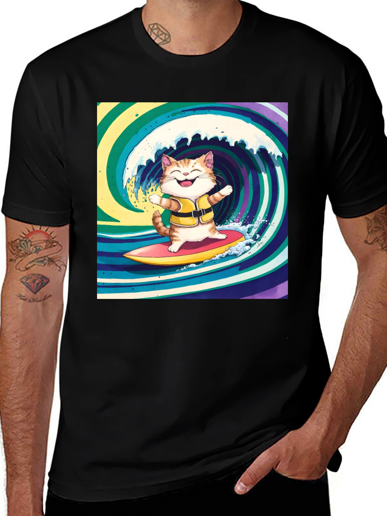 Variant 29 of Surfing Cat T-Shirt - Cool Graphic Tee