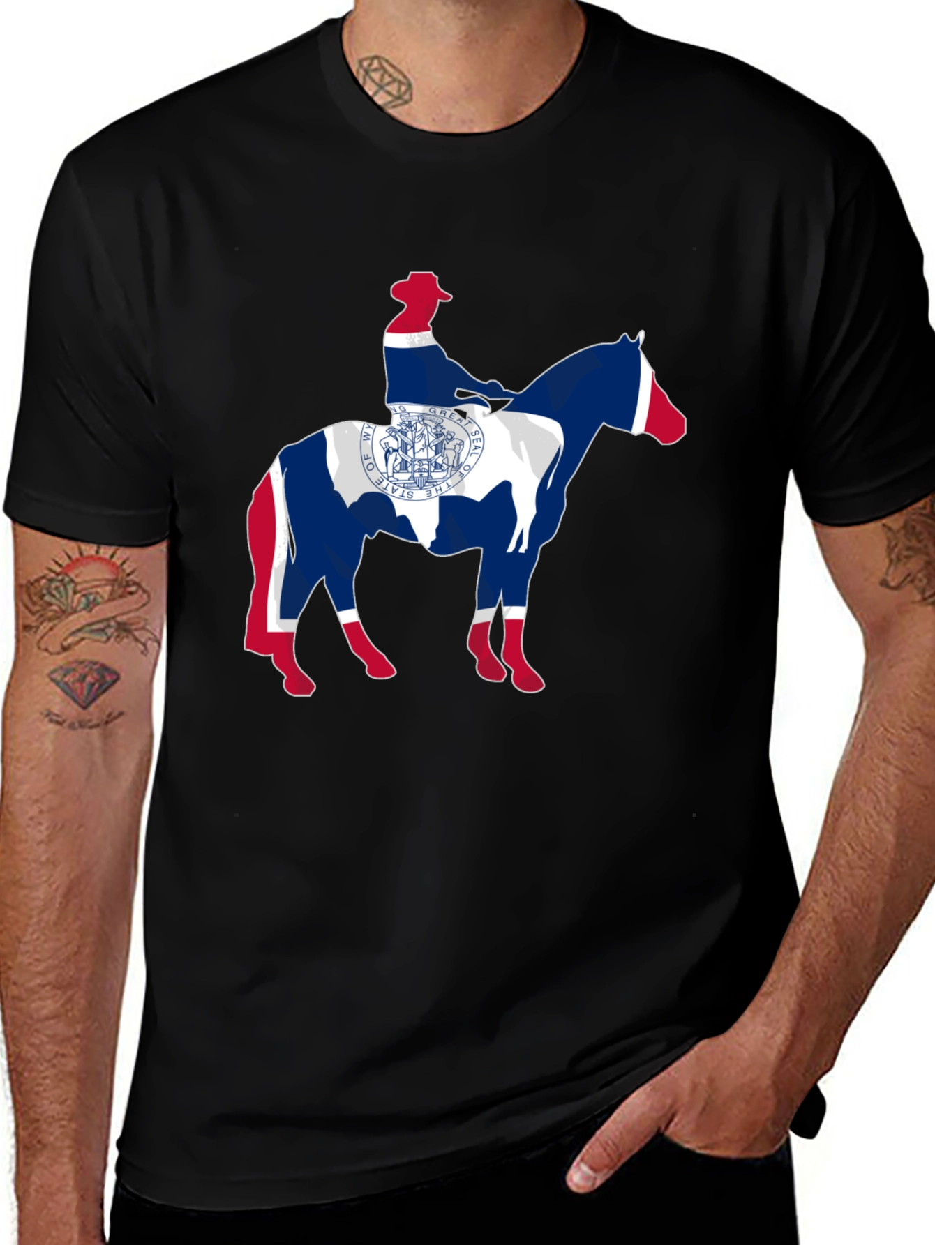 Variant 5 of Wyoming State Flag Cowboy T-Shirt