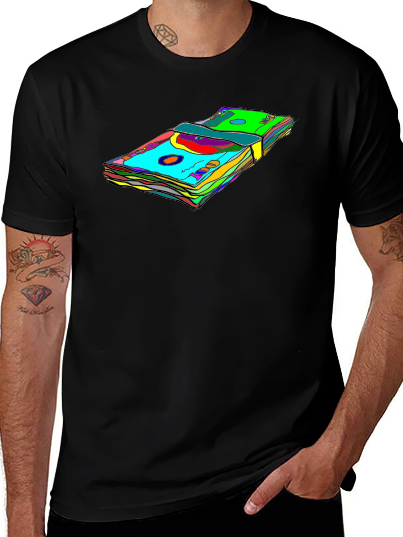 Variant 5 of Vibrant Money Stack Graphic Tee - Black
