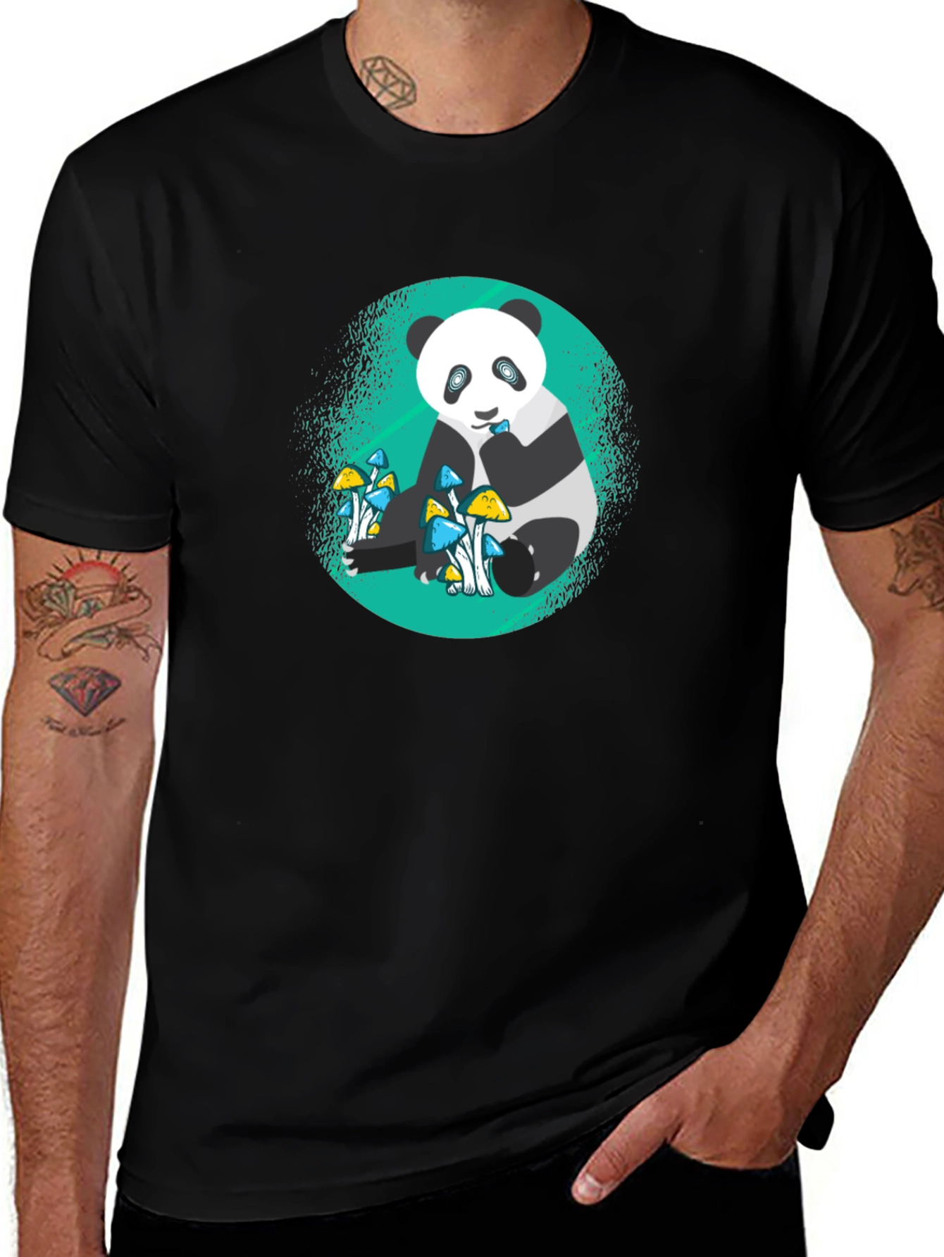 Variant 17 of Panda Mushroom Graphic Tee - Men's Black T-Shirt