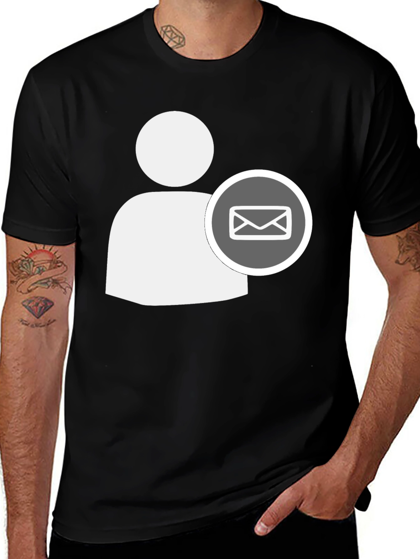 Variant 9 of Black T-Shirt with White Contact Email Icon