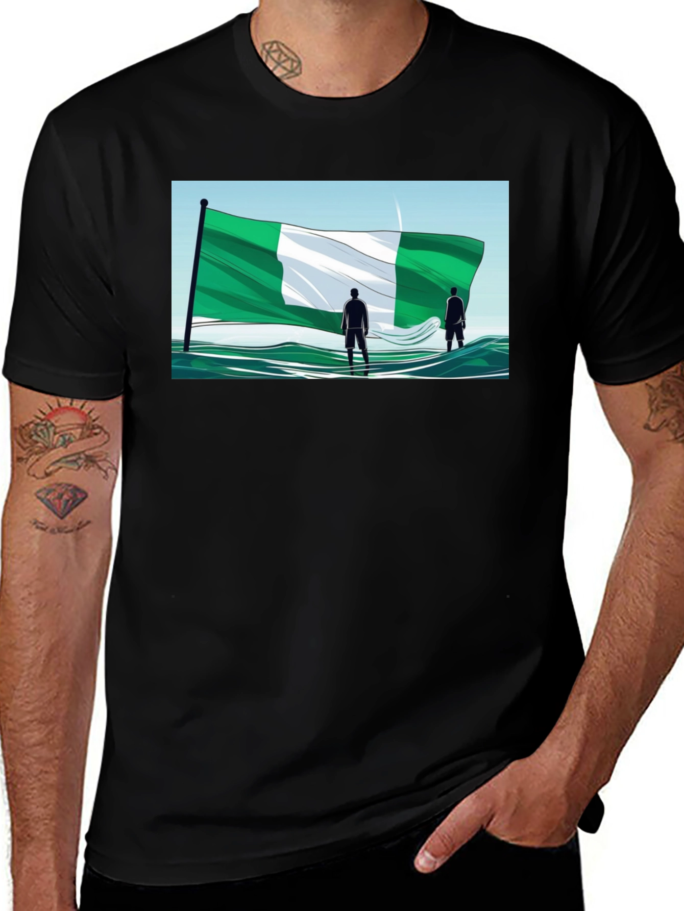 Nigeria Flag Graphic Tee - Unisex Black T-Shirt