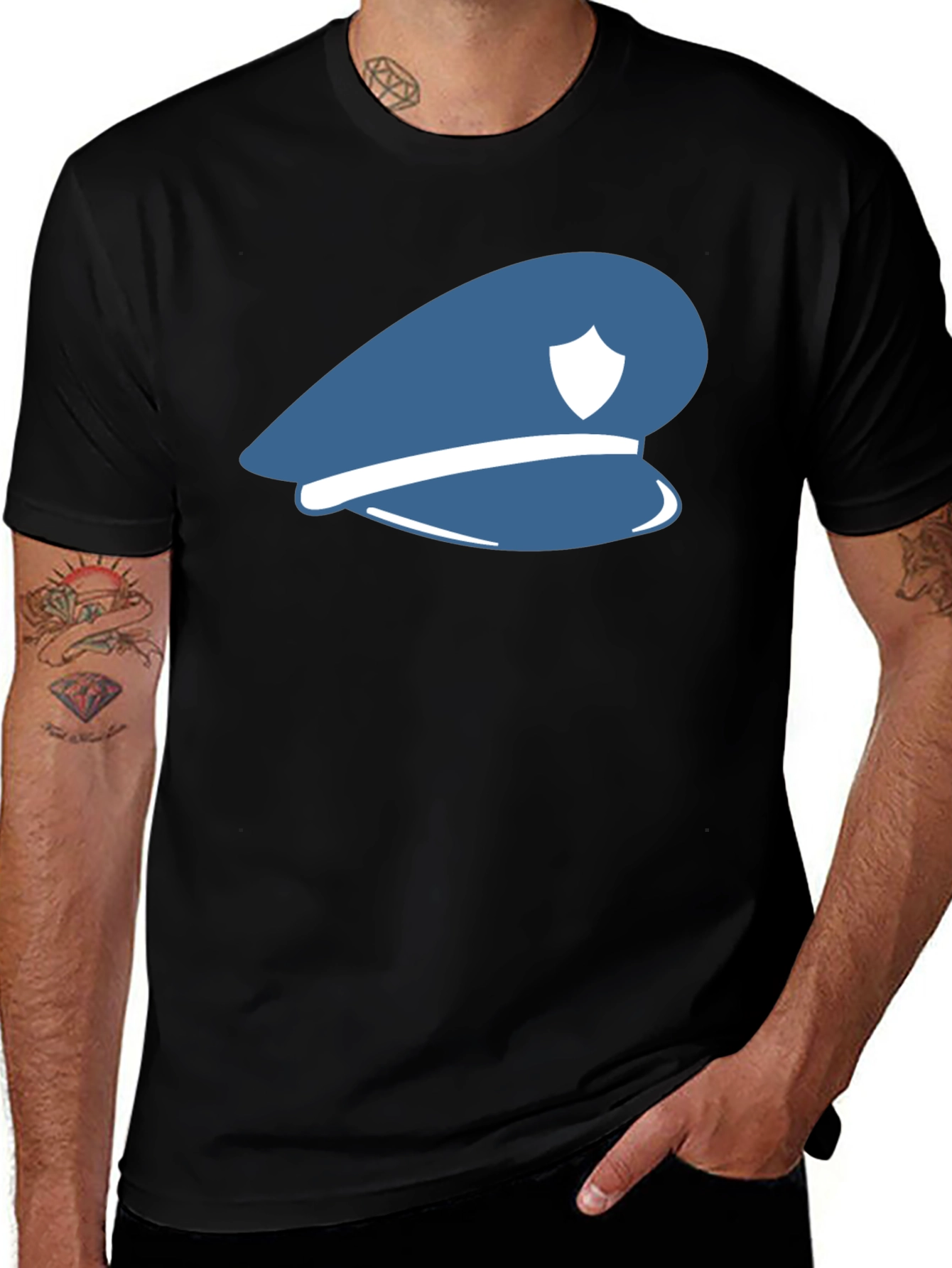Variant 3 of Blue Police Hat Graphic T-Shirt - Stylish Cotton Tee