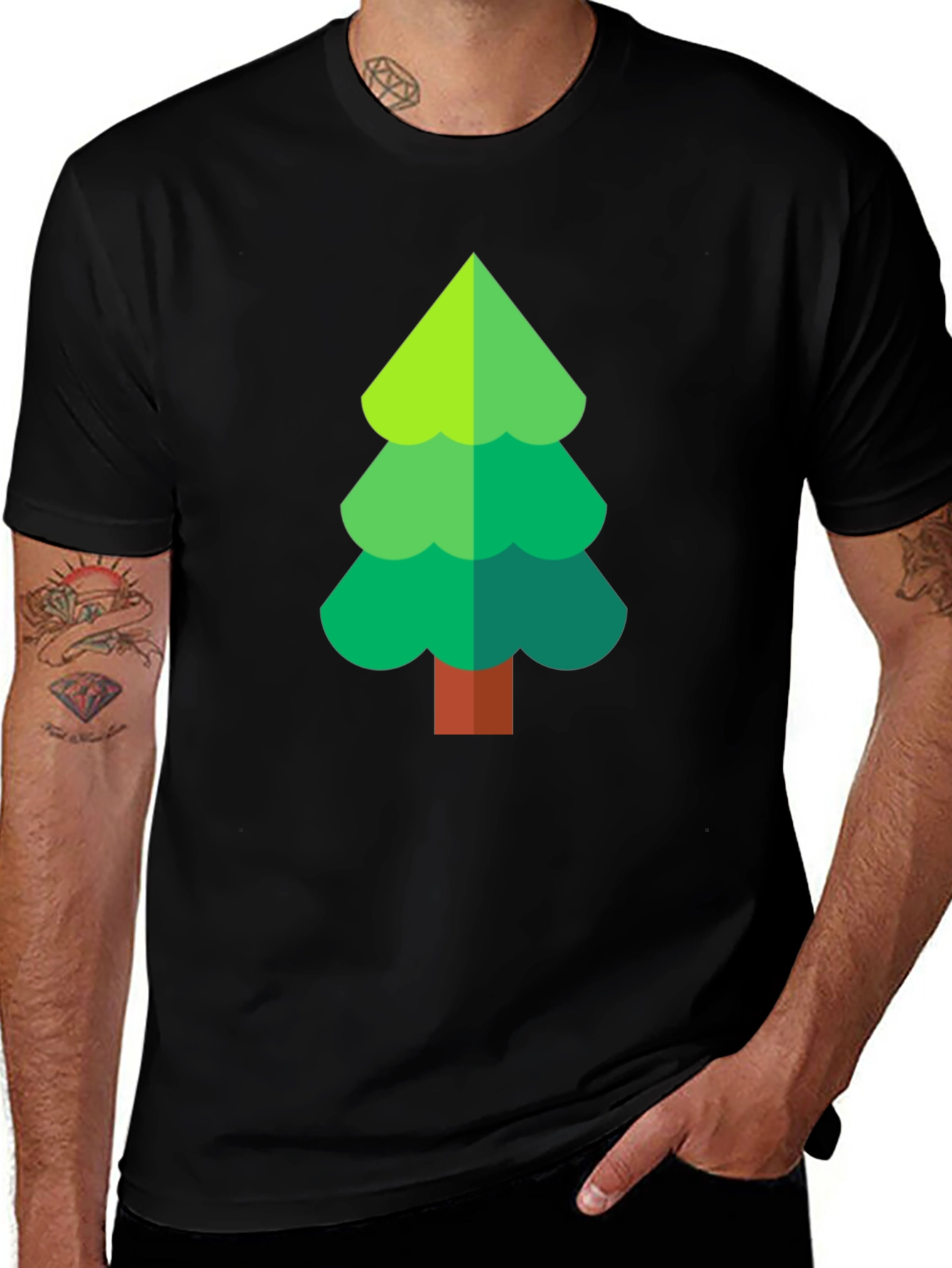 Green Tree Graphic Black T-Shirt
