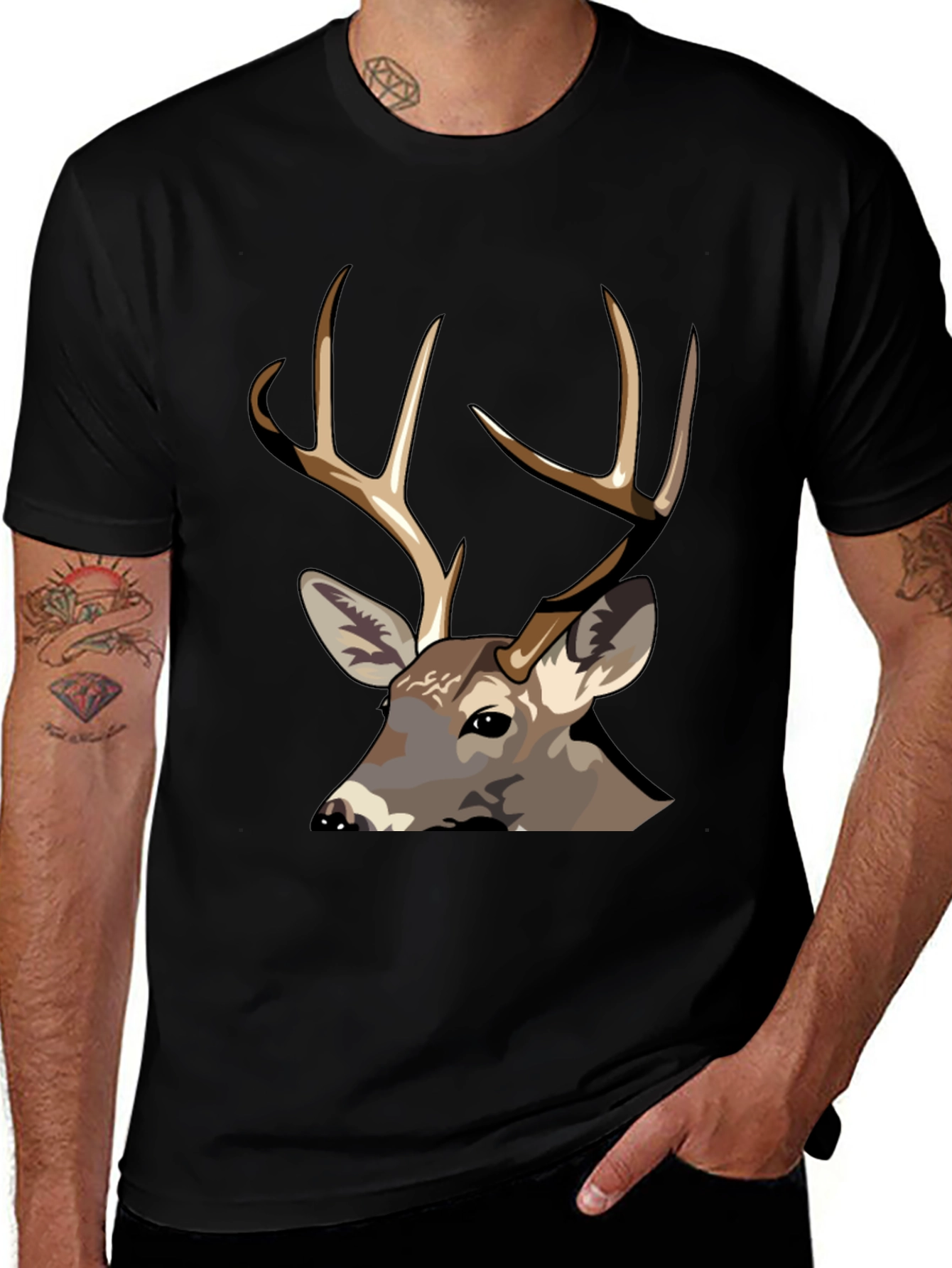 Variant 20 of Deer Graphic Tee - Men's Black T-Shirt